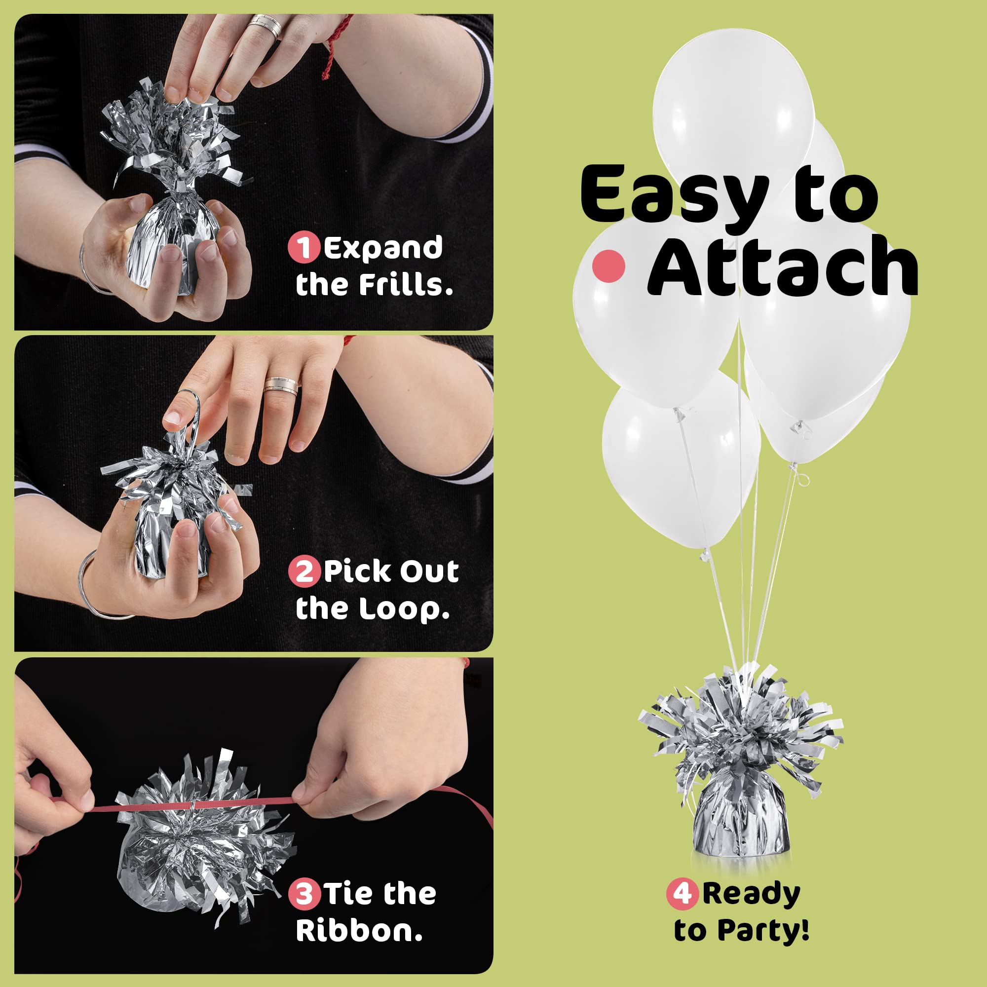 12 Pack Silver Metallic Foil Balloon Weights - 4.8 Inch Heavy Duty DIY Weights for Helium Balloons, Birthday Parties & Wedding Decorations - Perfect for Table Centerpieces, Balloon Arches and Party Decor