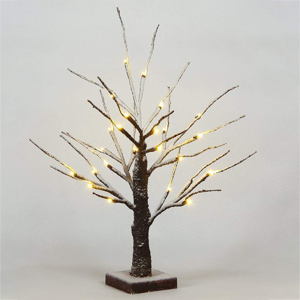 LED Birch Tree Lamp - 24 Warm White LED Black Branch Snow Tree with 3AA Battery Box, 45cm/17.71 Inch Fairy Light for Bedroom, Christmas, Valentine's Day Decor - Perfect for Mom, Girls Room & Holiday Gift Giving