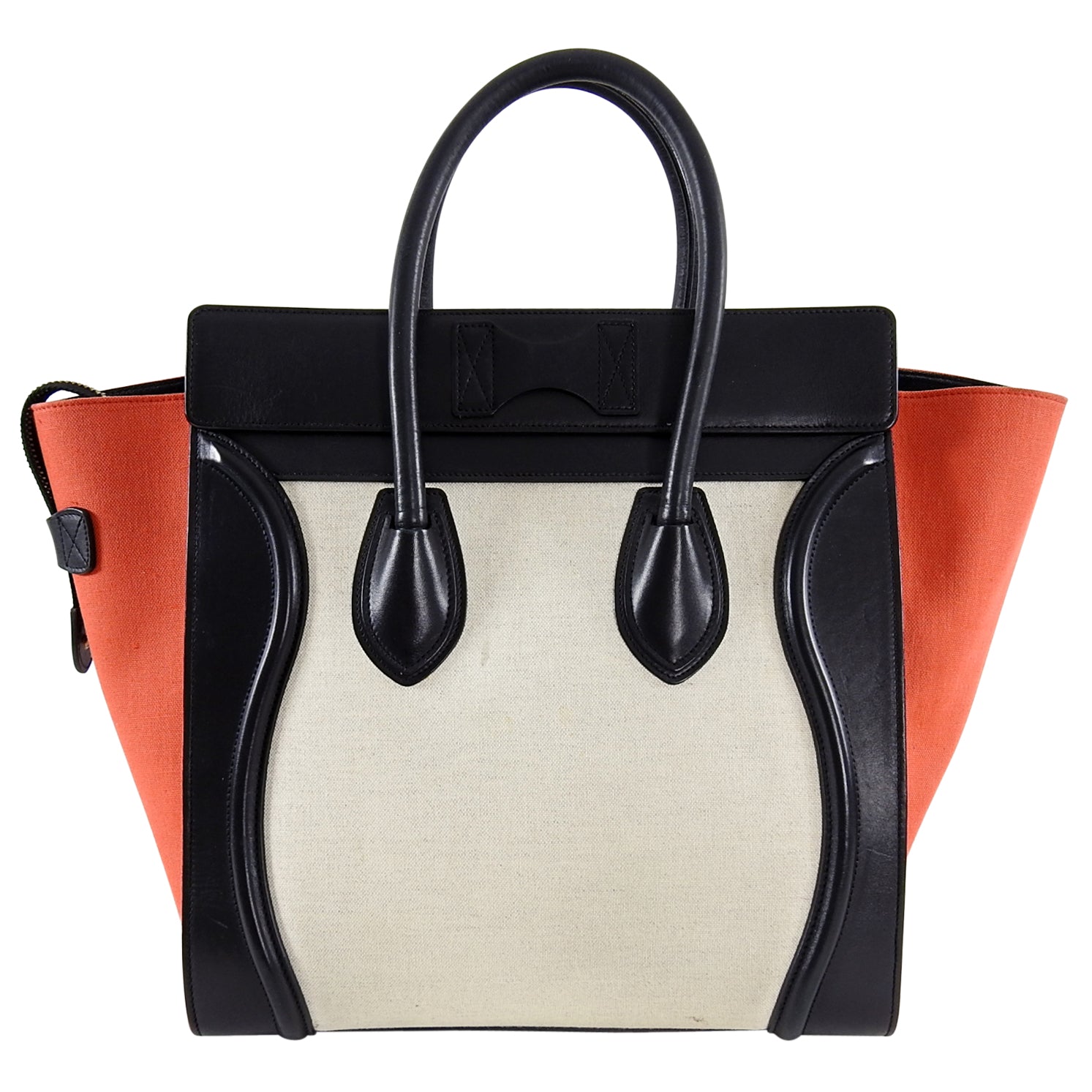 Celine Luggage Mini Tote Bag - Black & Red Tricolor Canvas Crossbody Purse for Women | Perfect for Work, Travel & Everyday Use
