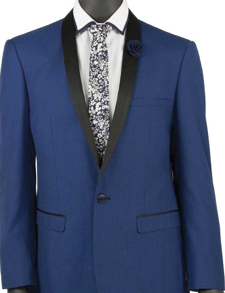 Blue Slim Fit Narrow Black Shawl Lapel Tuxedo Suit for Men - Elegant Formal Wear for Weddings, Prom & Black Tie Events