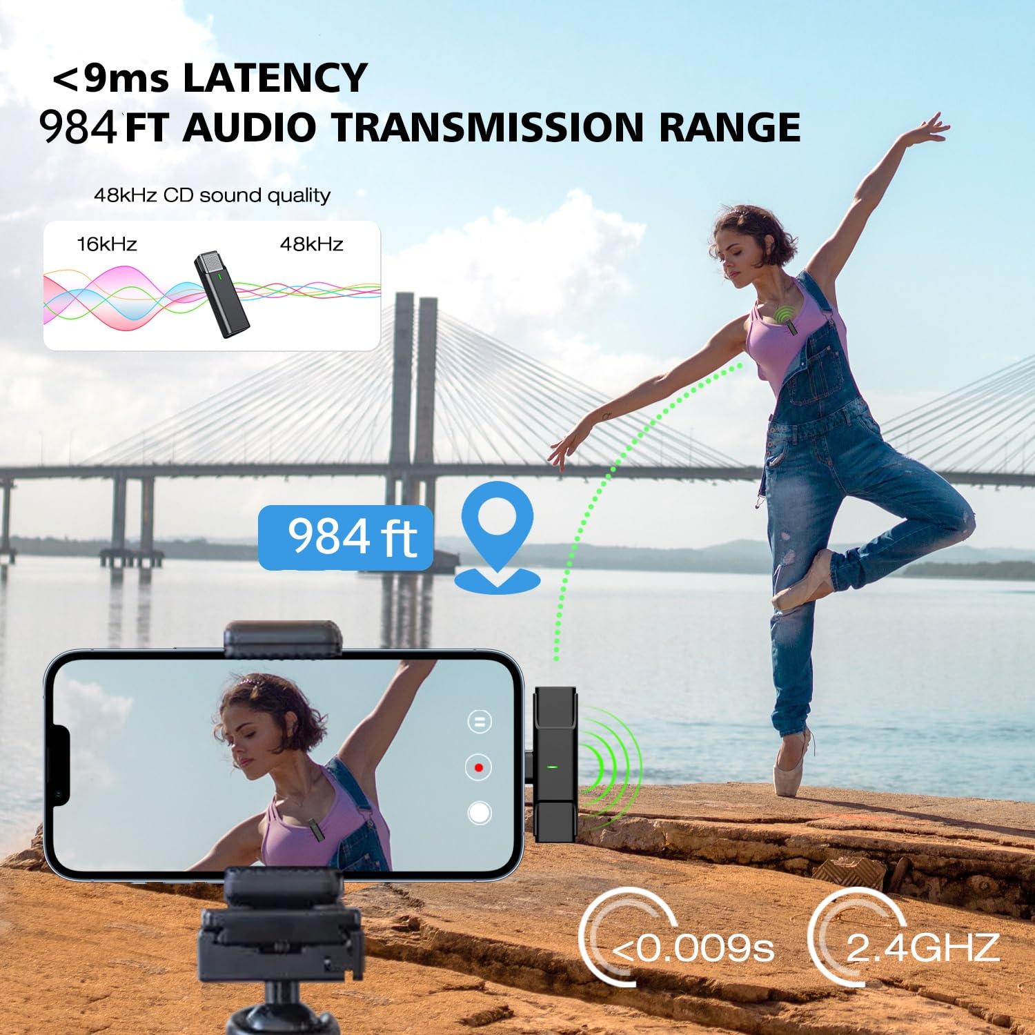 Wireless Lavalier Microphone for iPhone/iPad - 656ft Range, 24H Battery with Charging Case, 4-Channel Omnidirectional Noise Canceling Lapel Mic for Video Recording, Interviews, Streaming & Vlogging (Perfect for YouTube Creators, Podcasters & Online Meetings)