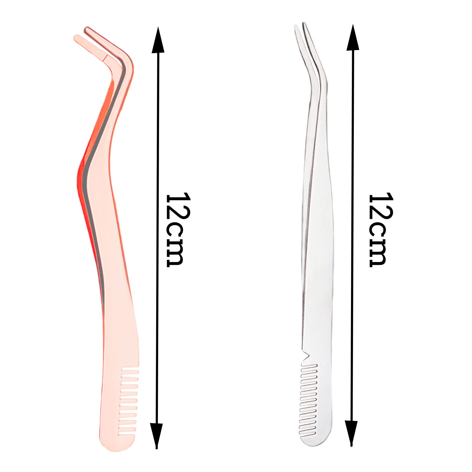 2 Pack Professional Stainless Steel Eyelash Extension Tweezers with Comb - Precision Lash Tweezer Set for Salon, DIY Home Use & Makeup Artists