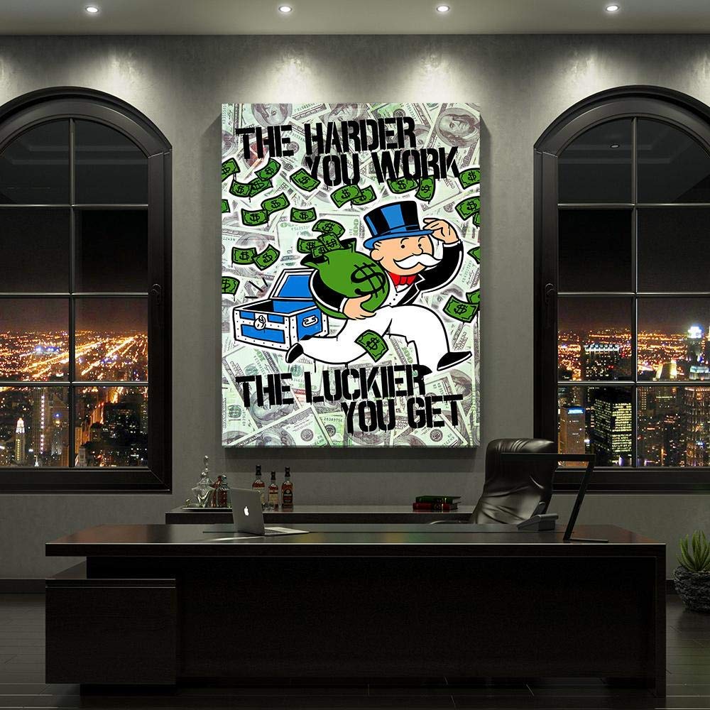 Inktuitive 'Game Changer' Motivational Wall Art - Monopoly Pennybags Quote Canvas Print with Black Frame (16x12 Inch) - Perfect for Office Decor, Home Inspiration & Gifts