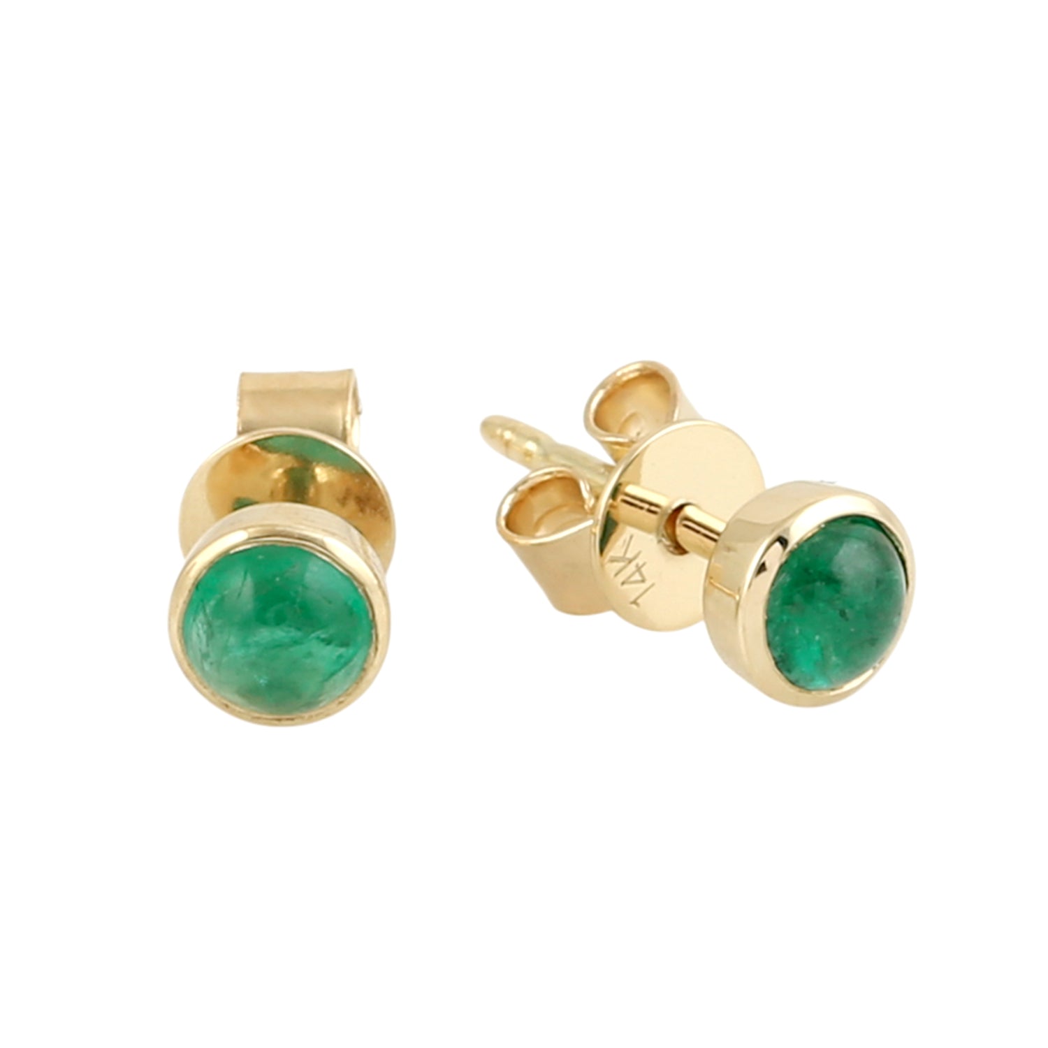 14K Yellow Gold Bezel Set Emerald Stud Earrings for Women - Dainty Green Gemstone Jewelry Gift for Birthday, Anniversary & Special Occasions