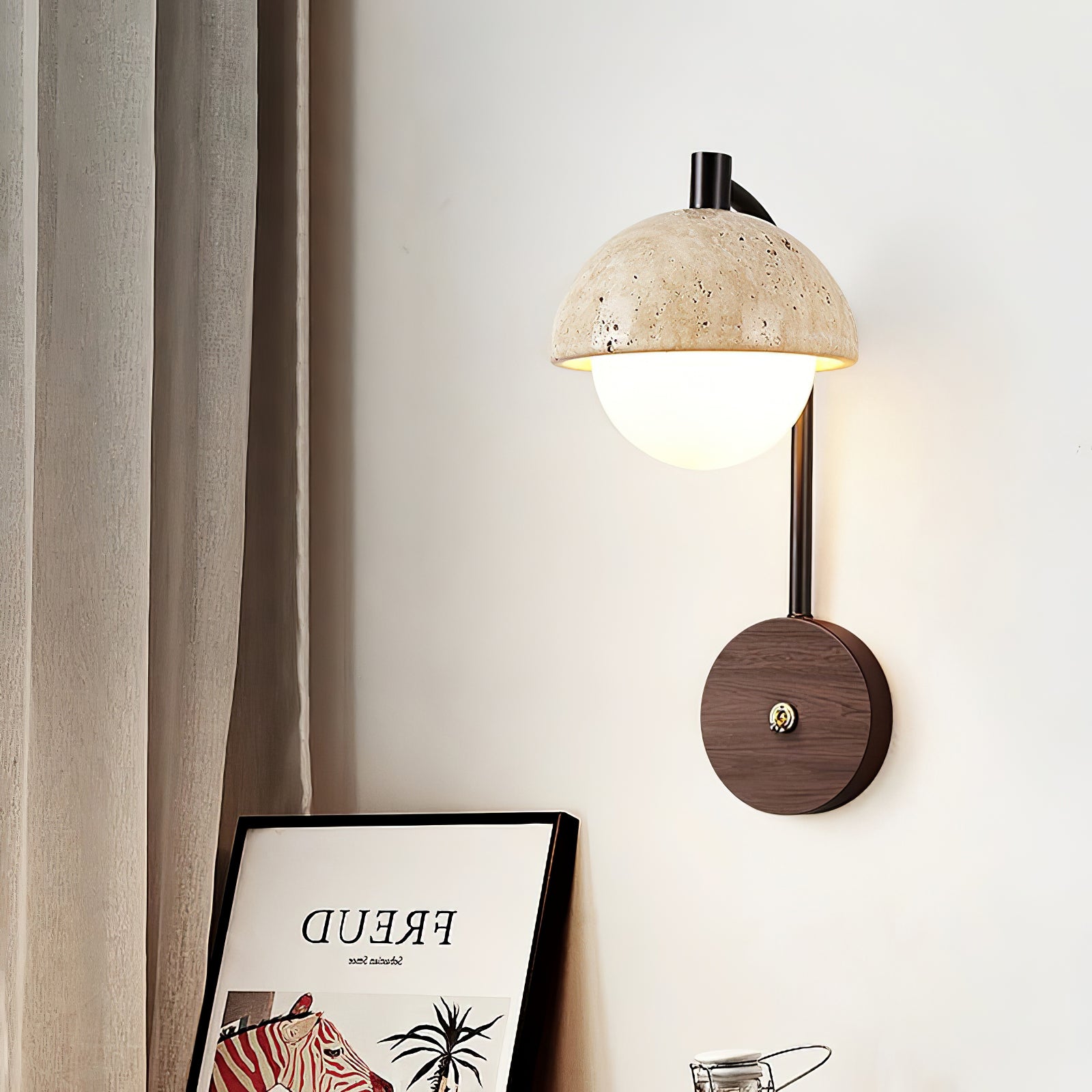 Arco Travertine Wall Lamp - Modern Rustic Sconce Light Fixture for Living Room, Bedroom, and Hallway Decor