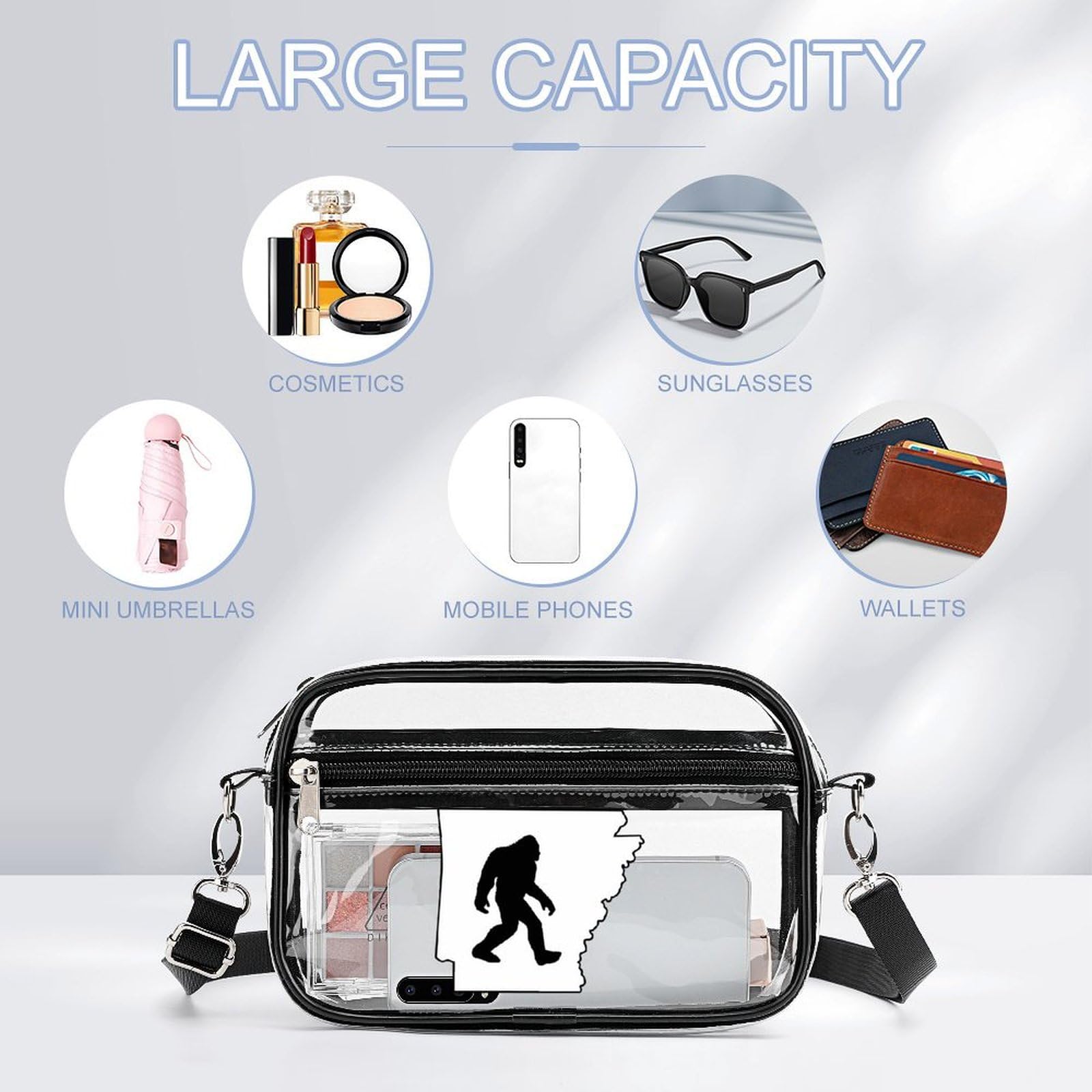 Arkansas State Bigfoot Clear Crossbody Bag - Fashionable Stadium Approved Shoulder Purse for Concerts, Sports Events & Festivals - Perfect for Music Festivals, Football Games & Outdoor Adventures