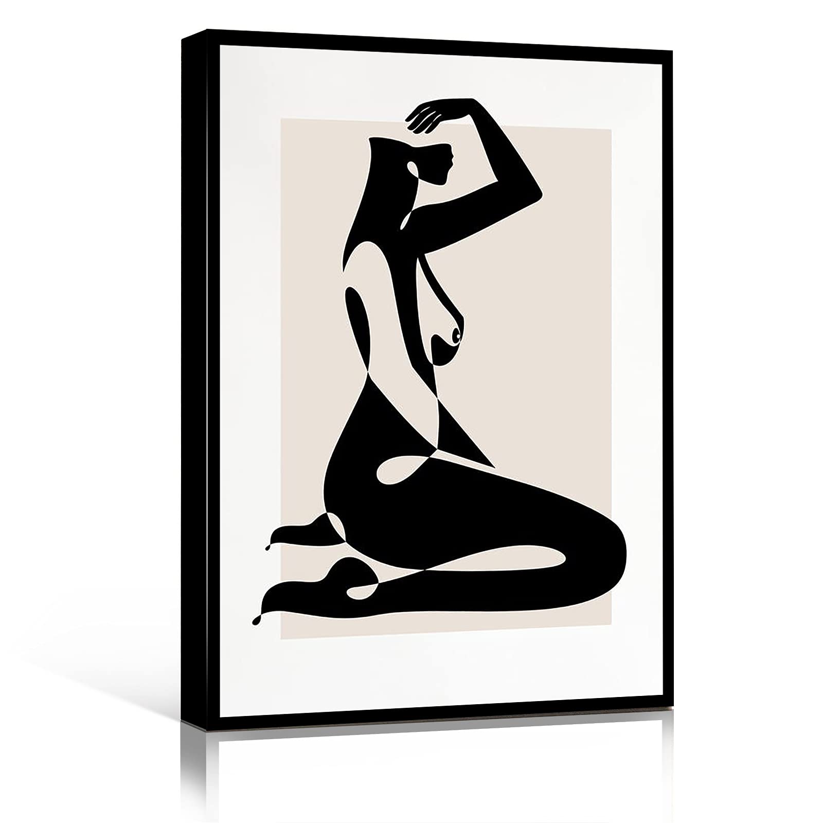 Minimalist Line Art Wall Decor - Abstract Nude Woman Canvas Print, Modern Framed Wall Art 16''x24'' - Perfect for Bedroom, Living Room & Office Decor