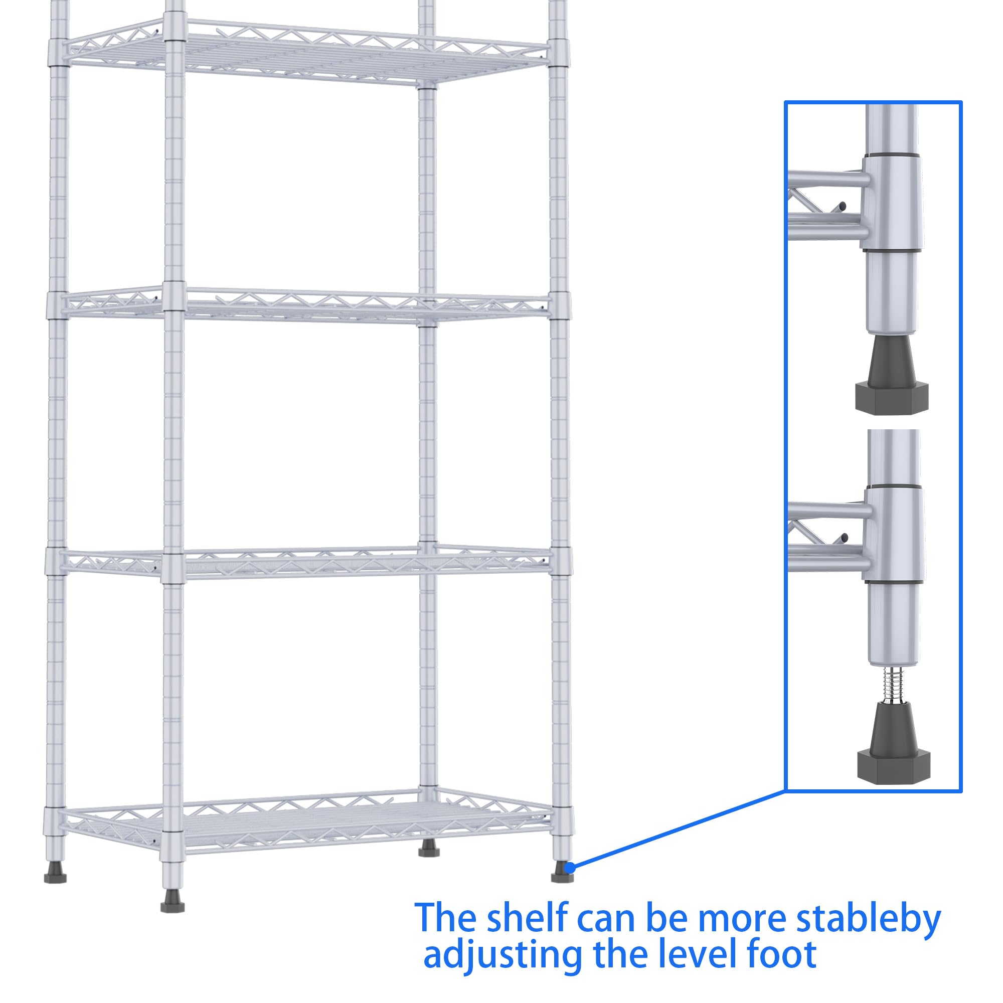 REGILLER 6-Tier Adjustable Steel Wire Shelving Unit - Heavy Duty Storage Rack for Laundry, Bathroom, Kitchen, Pantry & Closet Organization (Silver, 11.7