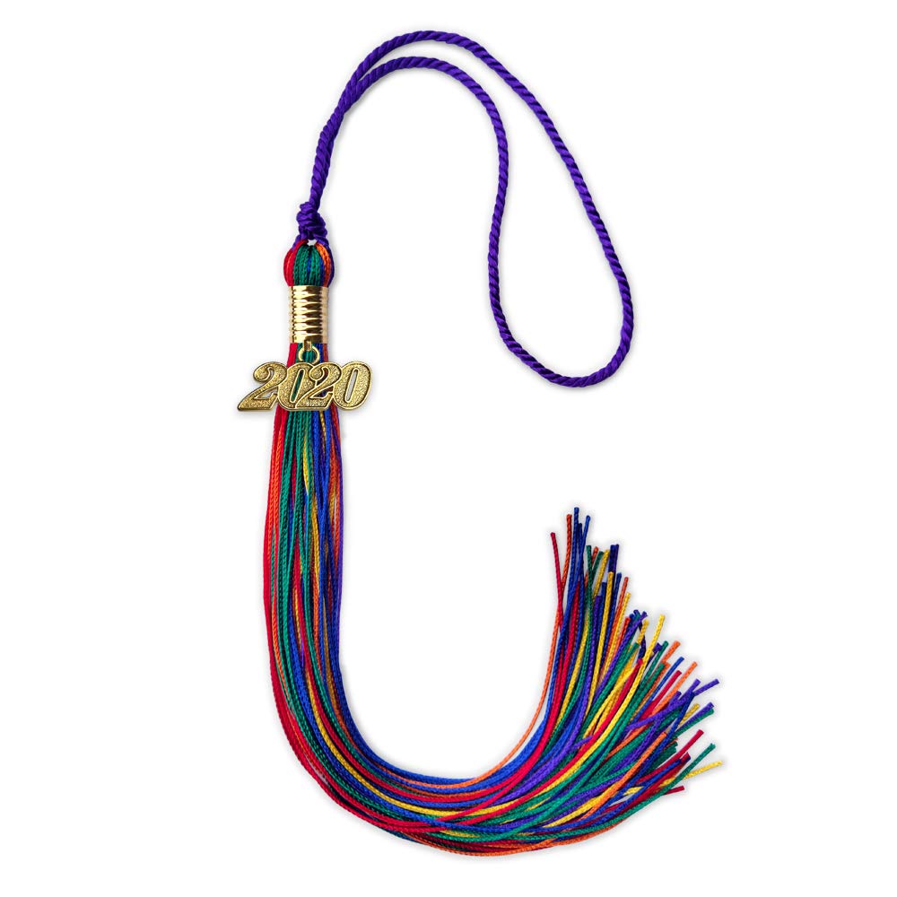 Endea Graduation Triple Color Tassel with Gold Date Drop - Rainbow 2020 Commencement Accessory for High School & College Graduation Ceremonies