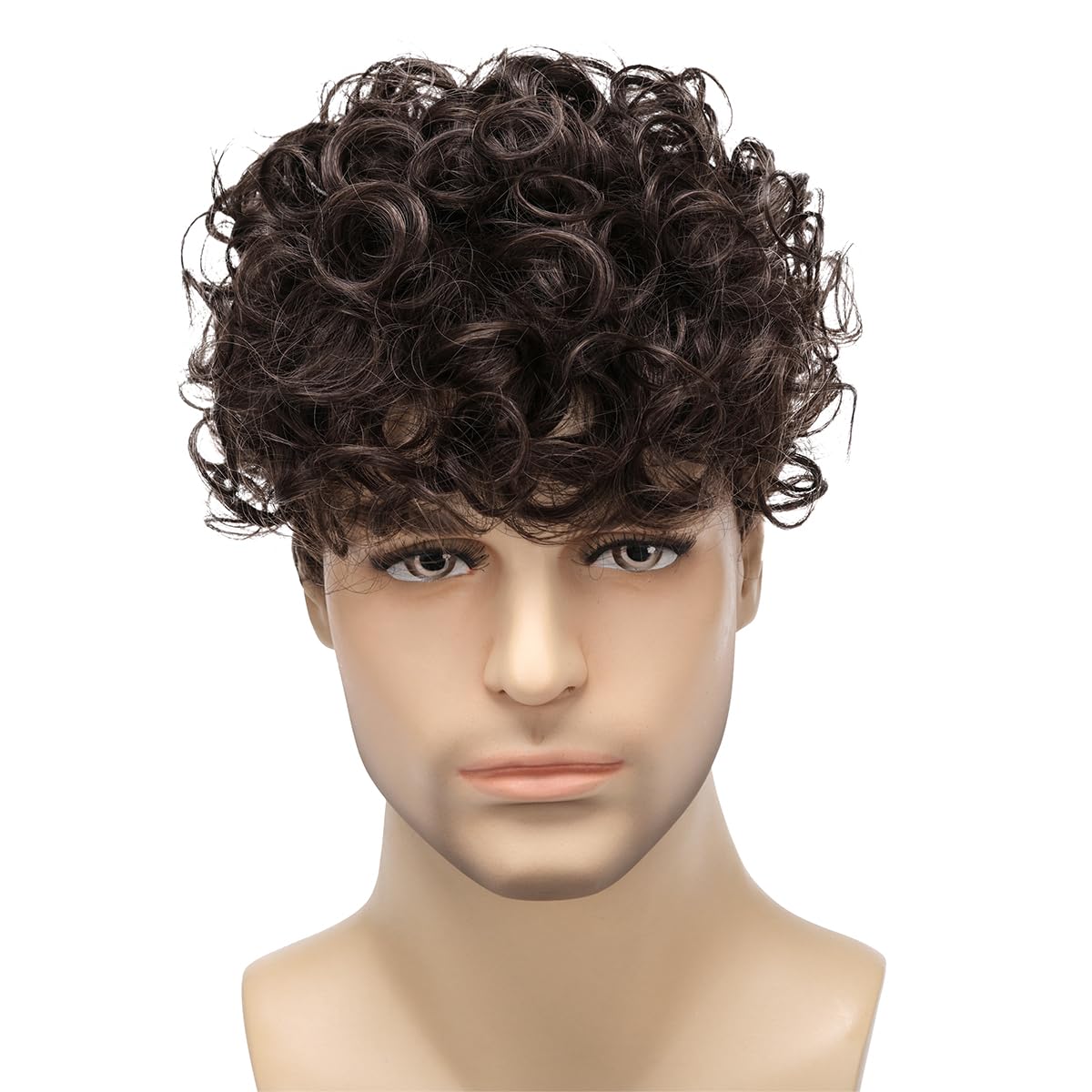 Men's Short Curly Wigs Dark Brown - Heat Resistant Synthetic Hair Wig for Cosplay, Halloween & Daily Use - Perfect for Costume Parties, Themed Events & Role Playing