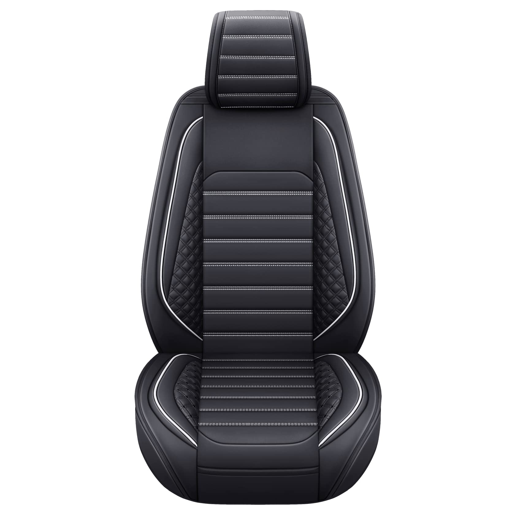 YIERTAI Waterproof Leather Seat Covers for 2009-2025 Ford F150 & 2017-2025 F250 F350 F450 SuperCrew - 2-Piece Front Set (Black-White) - Durable Cushion Protectors for Trucks & Off-Road Adventures