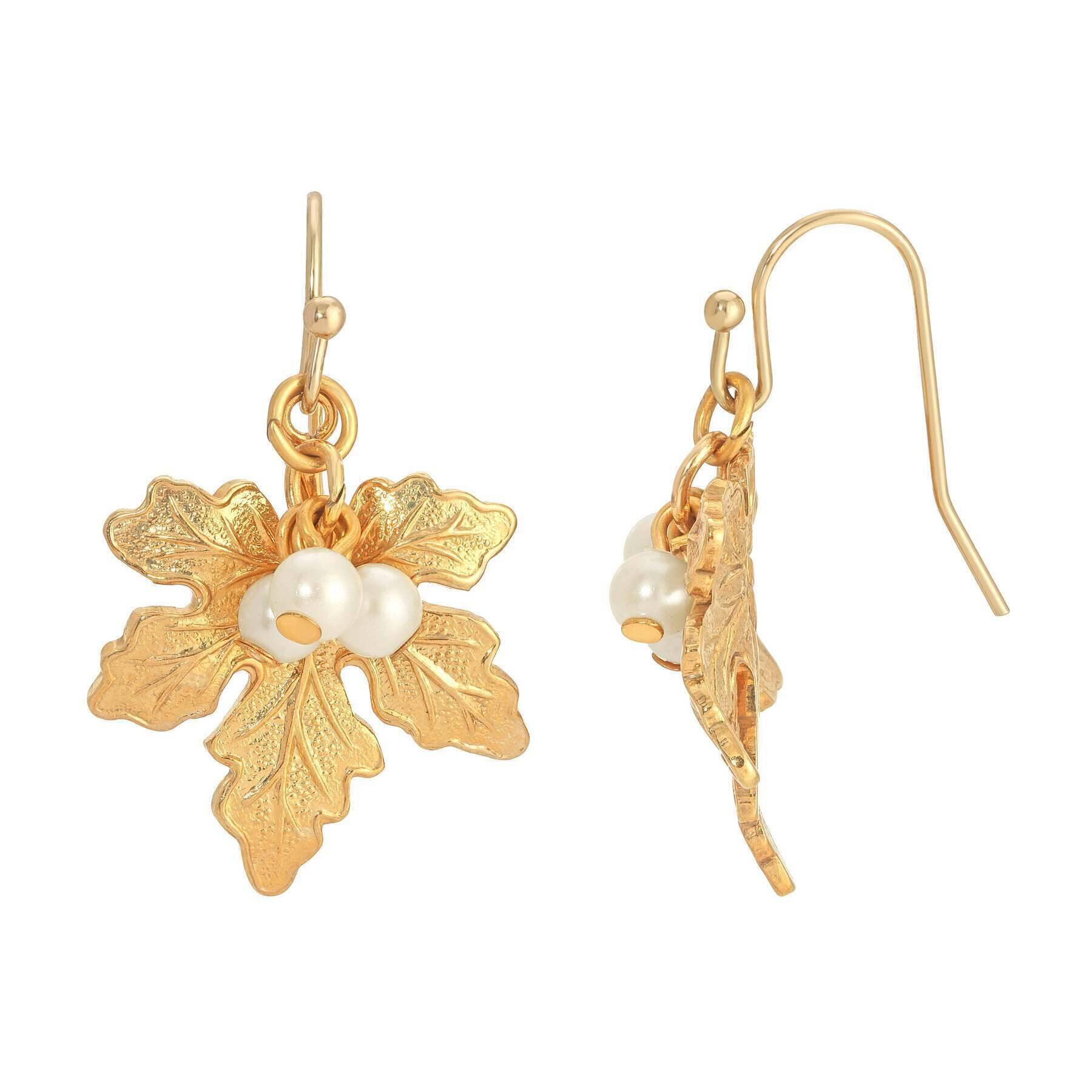 1928 Jewelry Leaf Multi Faux Pearl Drop Earrings - Vintage Style Dangle Earrings for Women - Perfect for Weddings, Parties & Evening Events