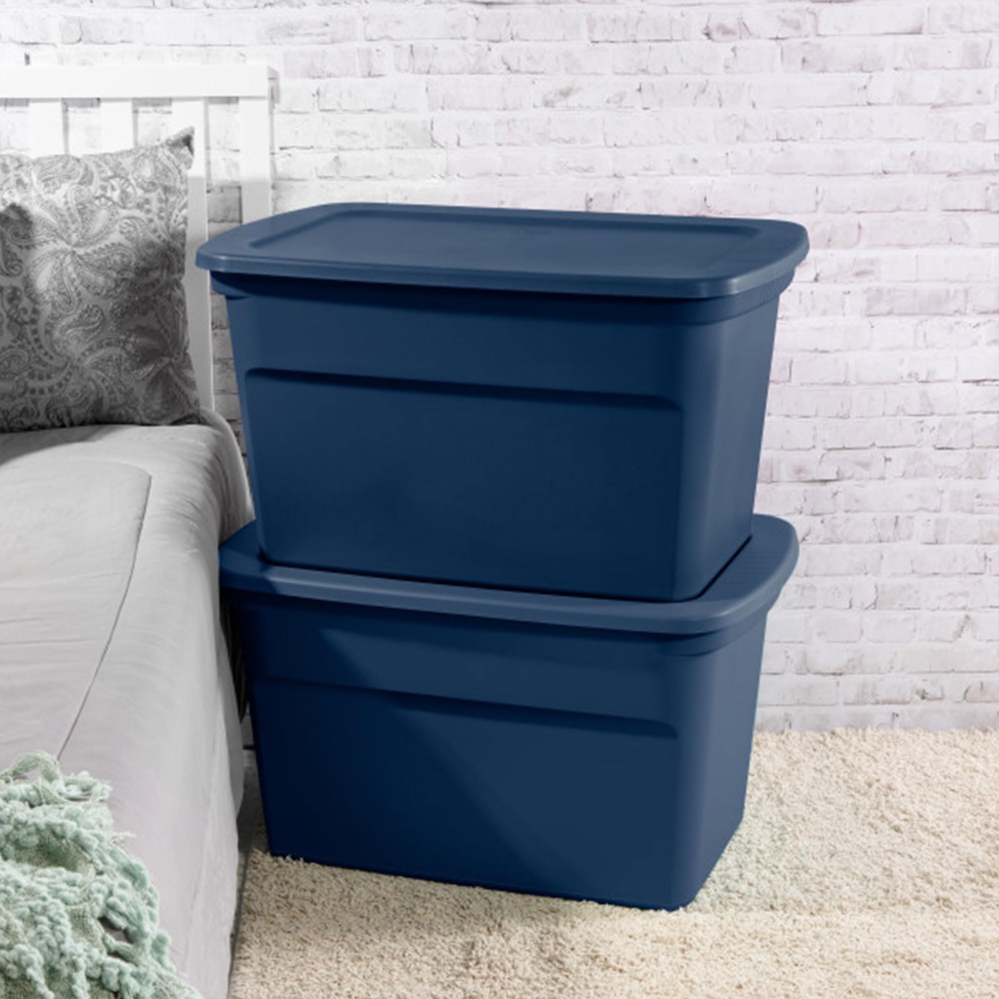 Sterilite 12-Pack 30 Gallon Blue Plastic Storage Bins with Lids - Large Stackable Organizer Box Containers for Home, Garage, Office & Closet Organization