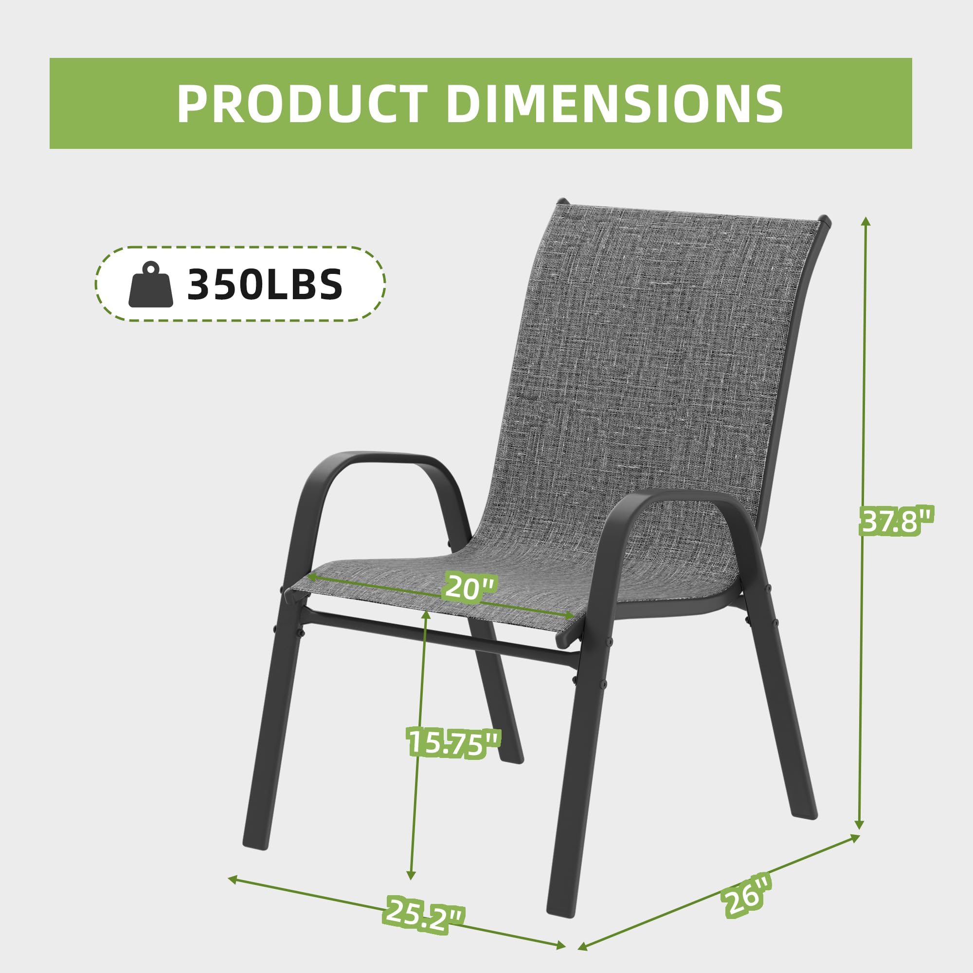 6-Piece Patio Chairs Set - Stackable All-Weather Outdoor Dining Chairs - Breathable Backyard Furniture for Deck, Garden & Lawn - Dark Grey - Perfect for Outdoor Entertaining & Relaxation