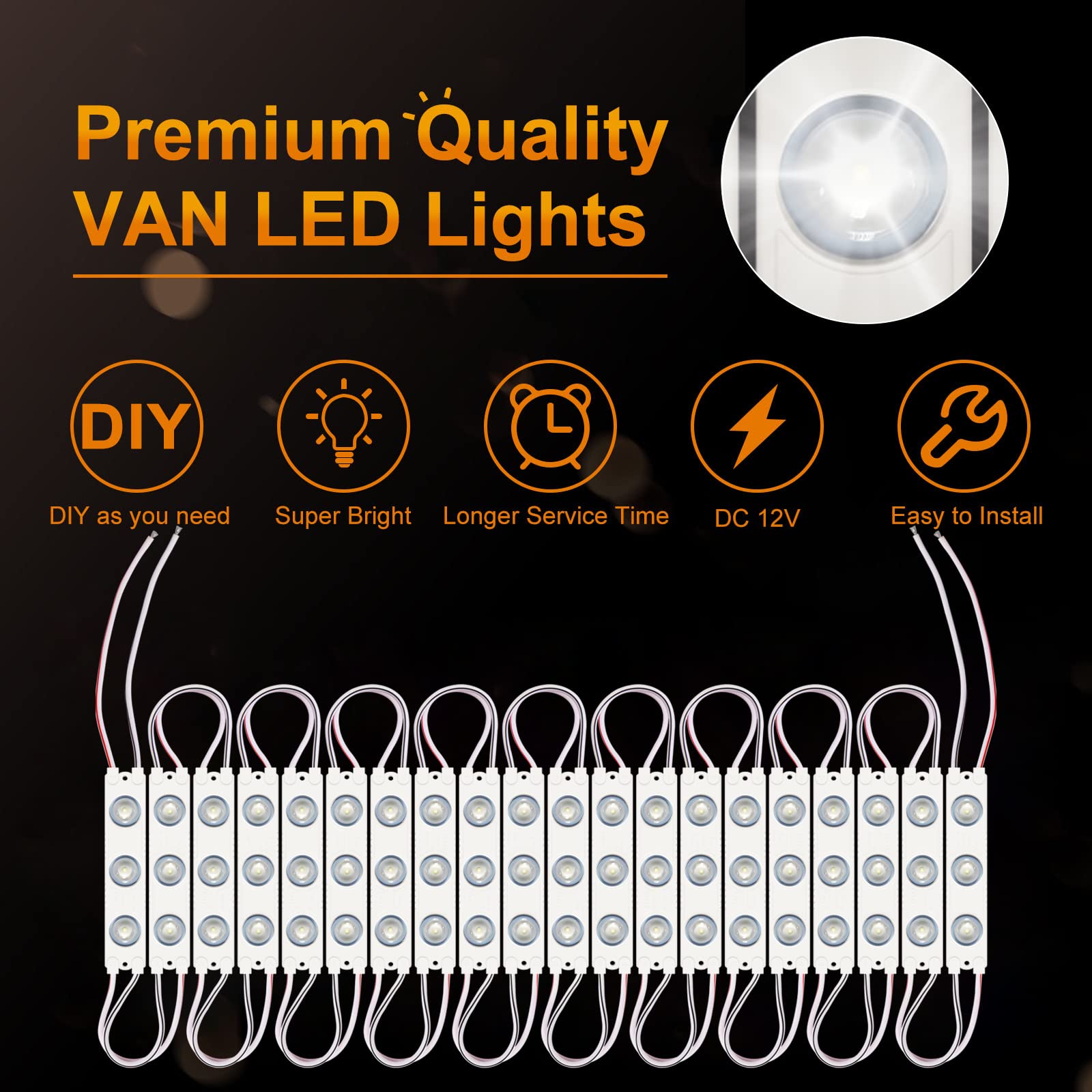 12V 60 LED White Interior LED Lights for Van, Truck, RV, Boat, Camper - 20 Modules Ceiling Lamp for Auto, Caravan, Trailer, Bus, Pickup - Perfect for Cargo Lorries, Inflatables & Vehicle Room Lighting