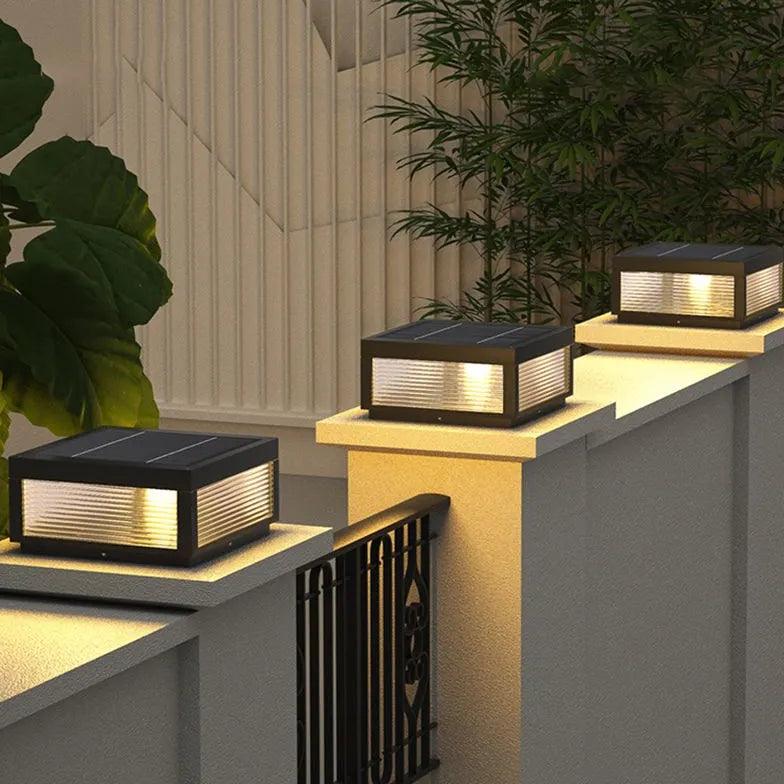 Modern Striped Glass Square Outdoor Pillar Lights - Waterproof LED Landscape Lighting for Garden, Pathway, Patio & Driveway Decor