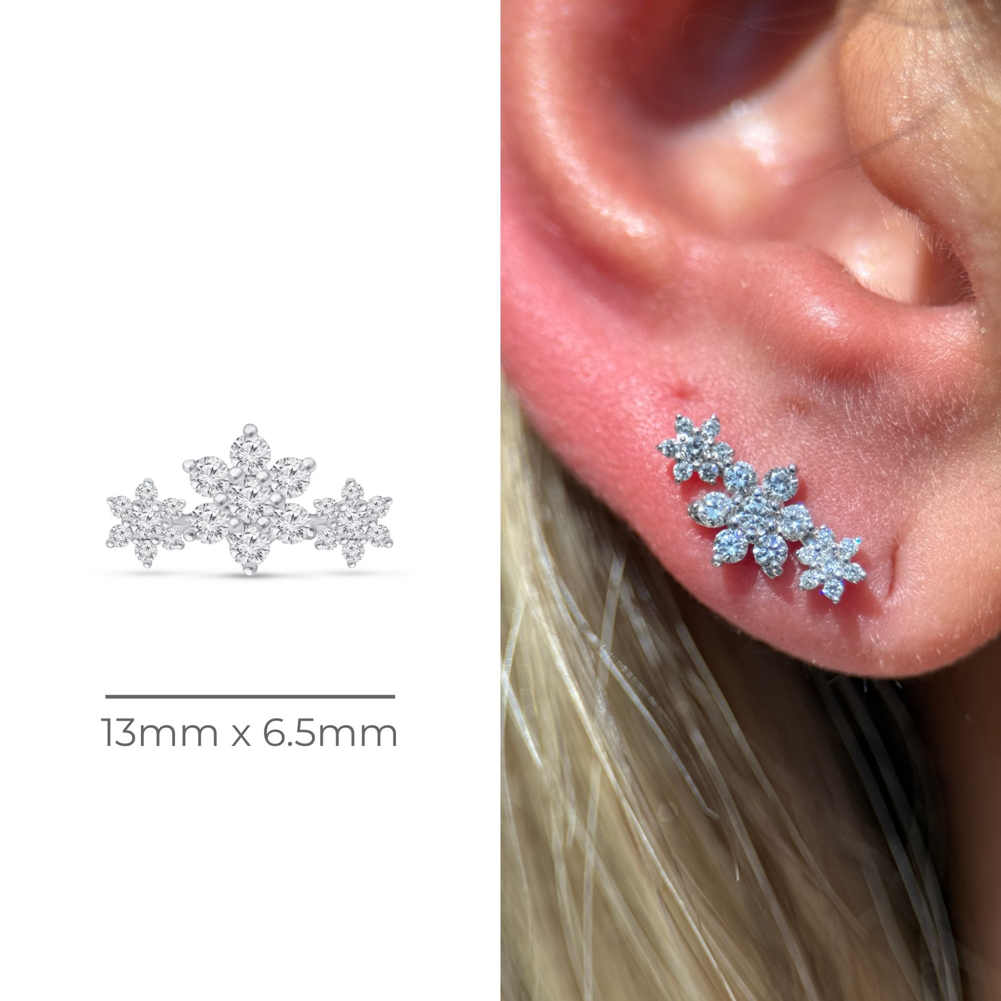 14K White Gold Diamond Three Flower Garland Flat Back Stud Earrings - Elegant Bridal Jewelry for Weddings & Special Occasions