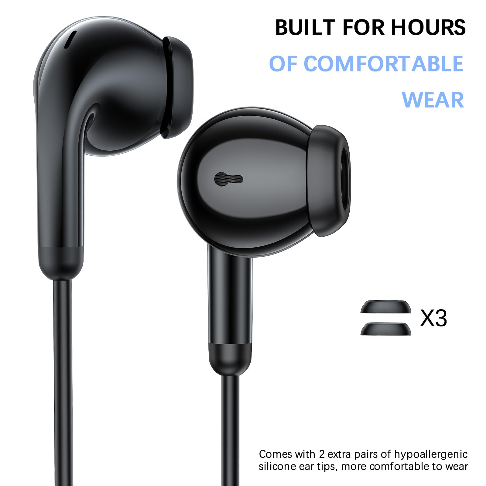 USB C Headphones with Microphone - HiFi Stereo Wired Earbuds for Samsung Galaxy S25 Ultra/S24/S23/S22+, iPhone 16/15 Pro Max, Pixel 9/8/7 - Magnetic Case Included | Perfect for Gaming, Workouts & Commuting