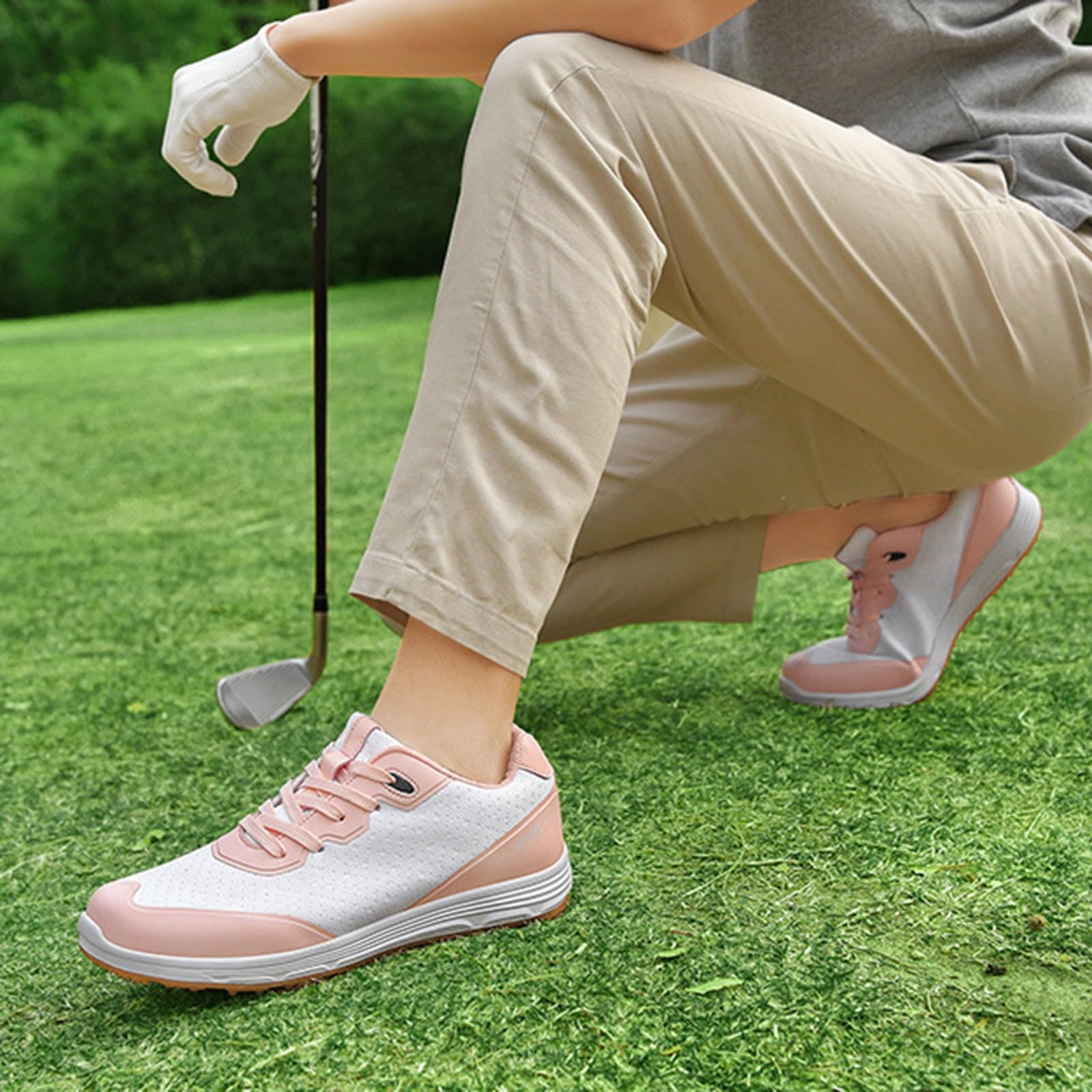 DHAEY Unisex Waterproof Spikeless Golf Shoes - Leather Non-Slip Sport Sneakers for Men & Women | Outdoor Walking & Golf Training (Black, Size 12.5 Women/11 Men) | Perfect for Golf Courses, Driving Range & Casual Wear