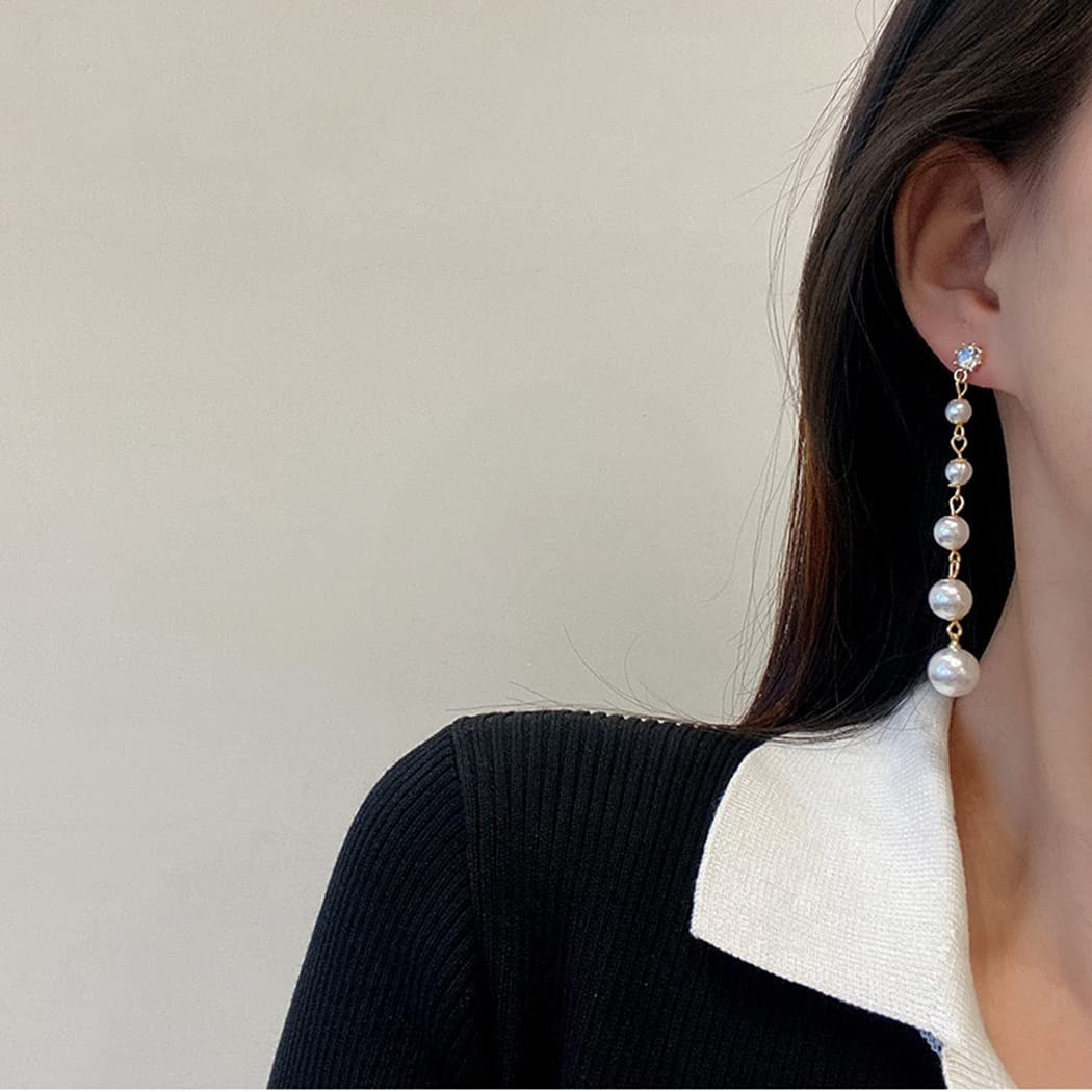 Elegant Pearl Dangle Drop Earrings for Women - 18K Gold Plated & Sterling Silver Long Tassel Pearl Ball Chain Earrings | Perfect for Weddings, Parties & Formal Occasions