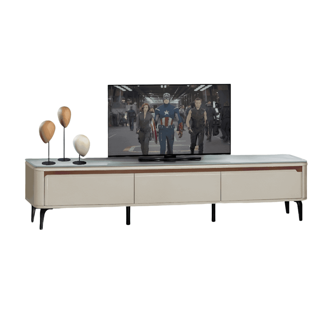 Imogen 200cm TV Stand with Tempered Glass Top - Modern Entertainment Center for Living Room, Bedroom & Home Theater Setup