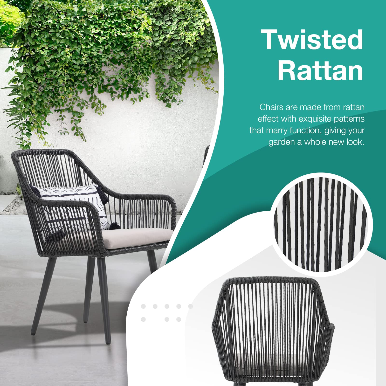 **Patiorama 5-Piece Outdoor Dining Set - All-Weather Rattan Wicker Patio Furniture with 4 Cushioned Chairs & Glass Table (Black) - Perfect for Backyard, Garden, Poolside & Outdoor Entertaining**