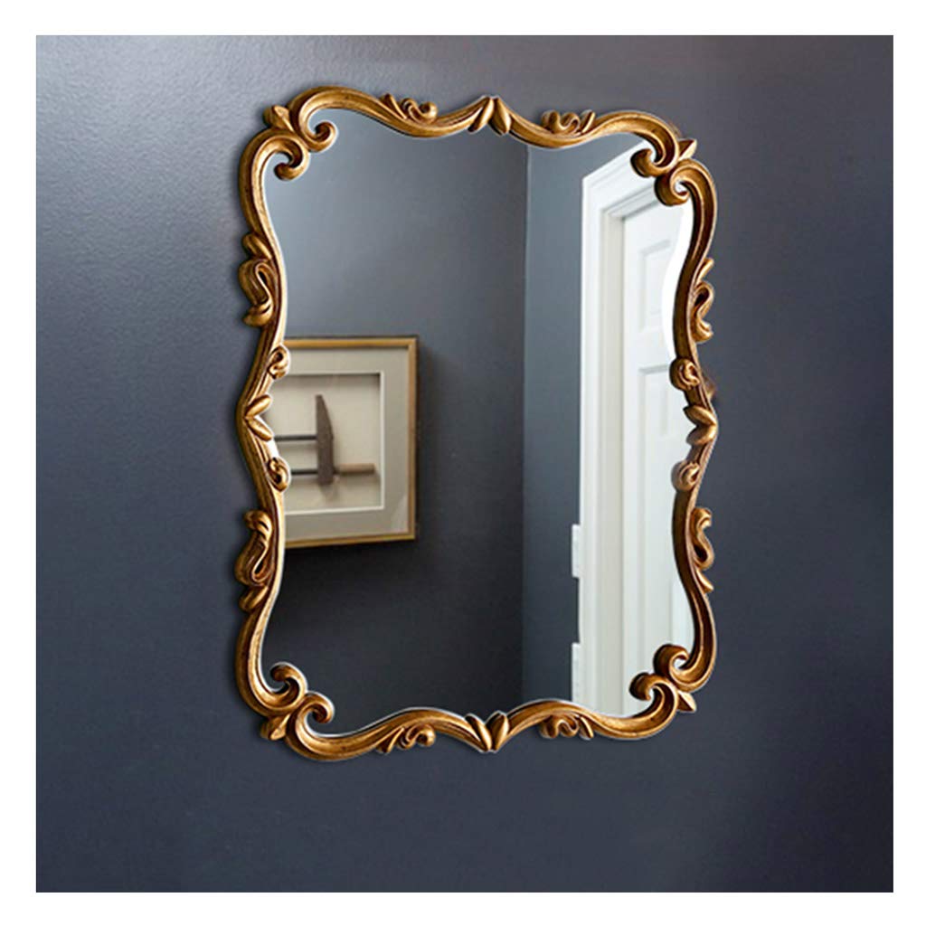 French Carved Bathroom Mirror - Gold Retro Style Wall-Mounted or Countertop Vanity Mirror 60x90cm for Bathroom, Powder Room & Dressing Area