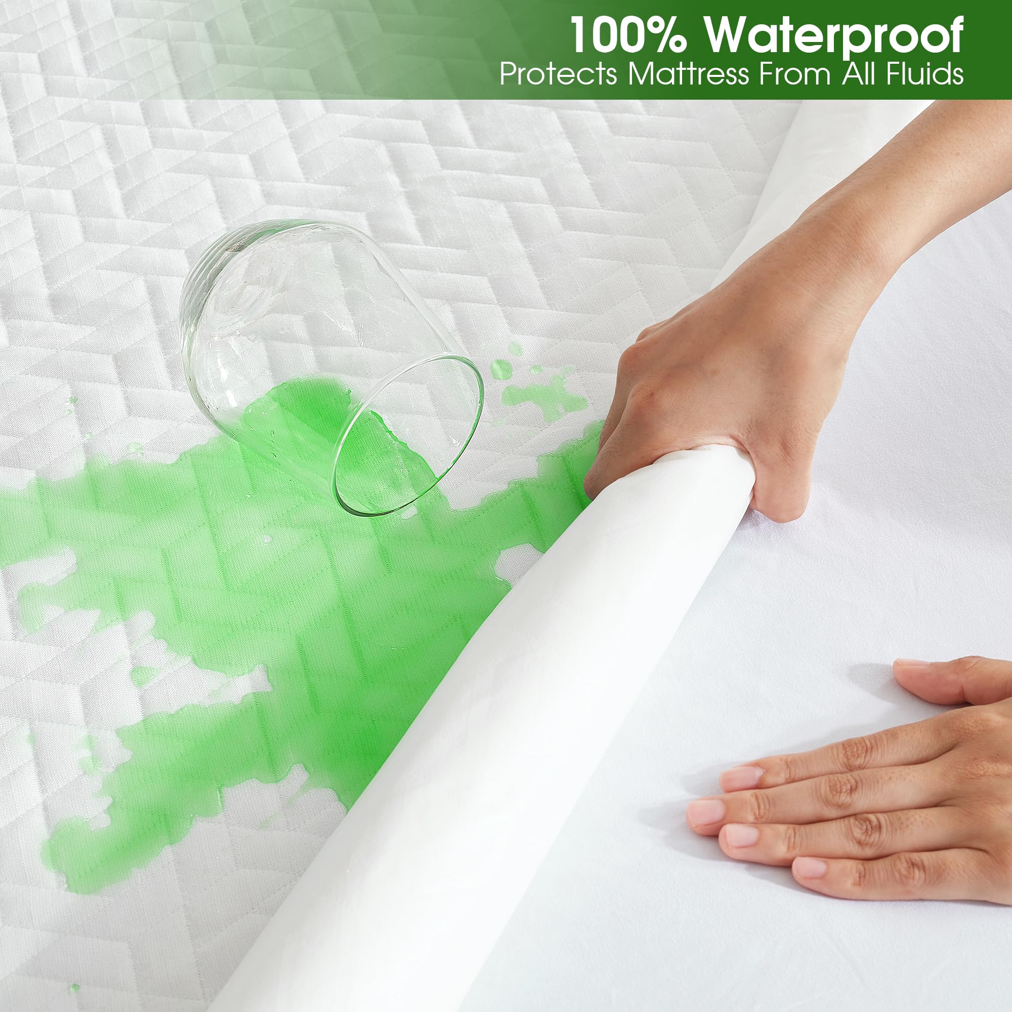 100% Waterproof King Size Mattress Protector - Bamboo Rayon Cooling Mattress Pad Cover, 3D Air Fabric Breathable & Noiseless, Fits 8''-21'' Deep Pocket - Ideal for Allergy Relief, Hot Sleepers & Bed Protection