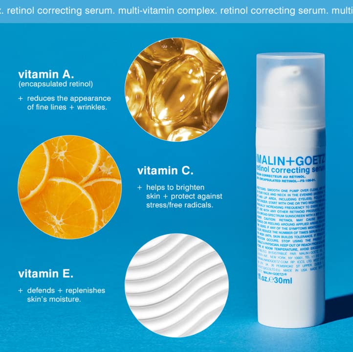 Malin + Goetz Retinol Correcting Serum 1oz (30ml) - Sensitive Skin Face Serum with Brightening & Anti-Aging Benefits | Vegan & Cruelty-Free Retinol Cream for Night Routine & Daily Skincare Regimen
