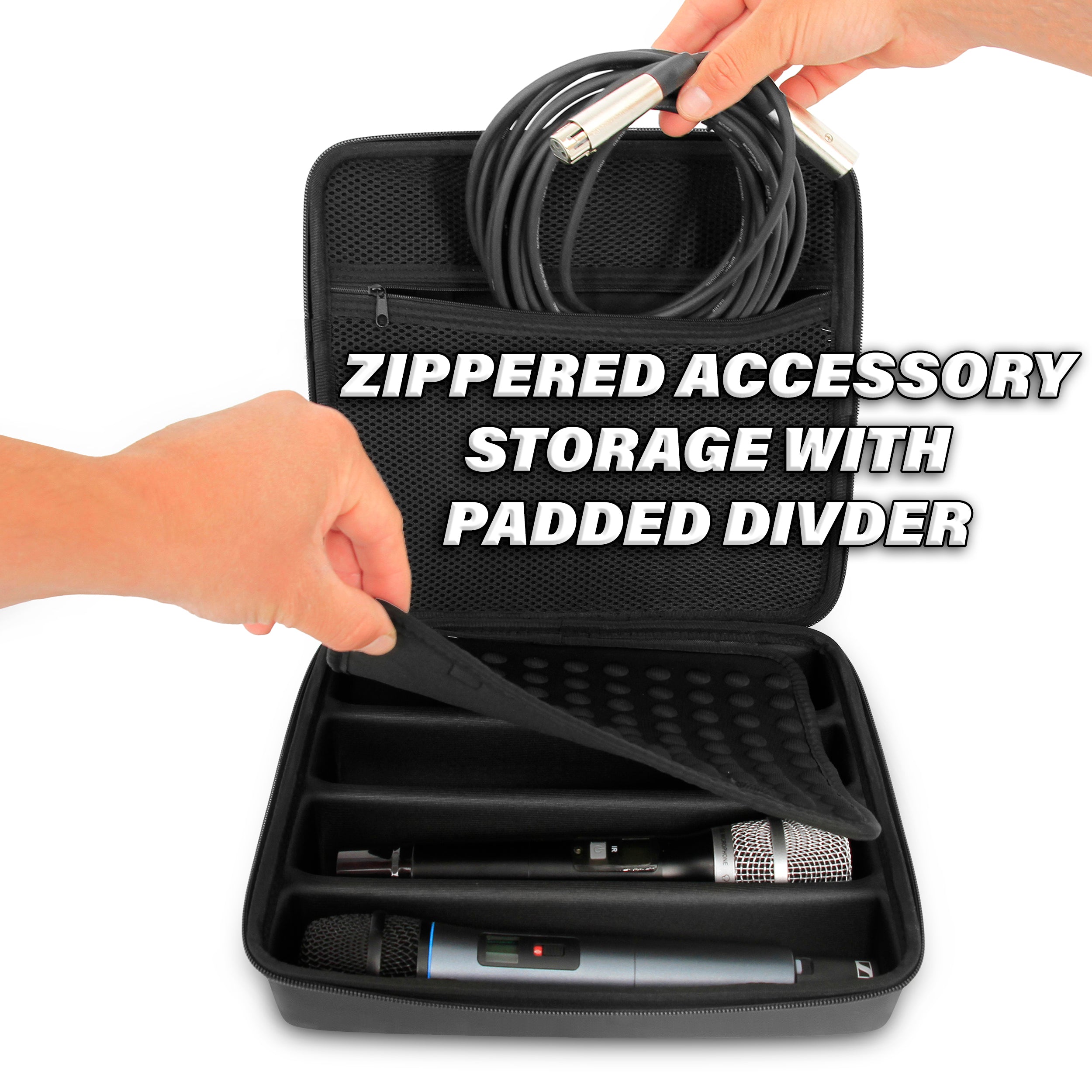 CASEMATIX Wireless Microphone Case - Compatible with Sennheiser, Shure & More (Holds 4 Mics Up to 10.75