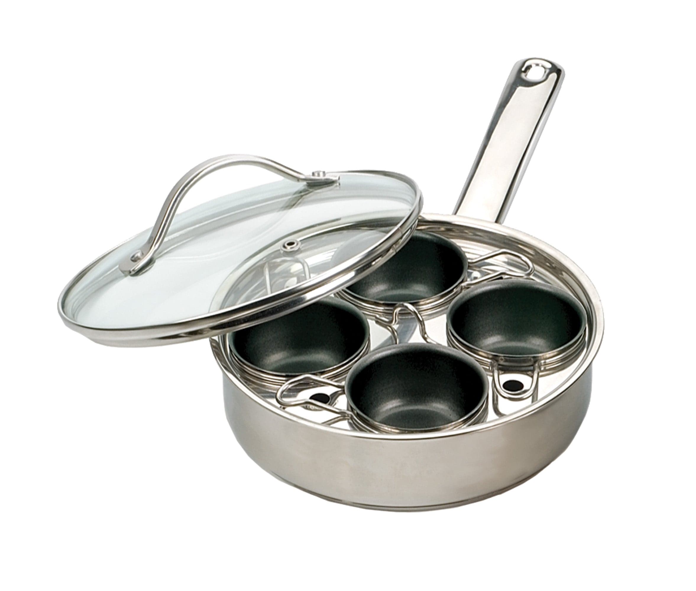 4 Egg Poacher Set - Non-Stick Stainless Steel Poaching Pan for Perfect Poached Eggs - Ideal for Breakfast, Brunch & Healthy Cooking