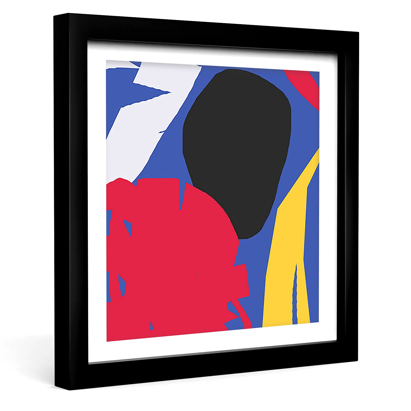 Abstract Modern Canvas Wall Art 16''x24'' Inch - Black Red Yellow Blue Wood Framed Plexiglass - Perfect for Dining Room, Bedroom, Office & Kitchen Decor | Contemporary Home & Office Wall Decor