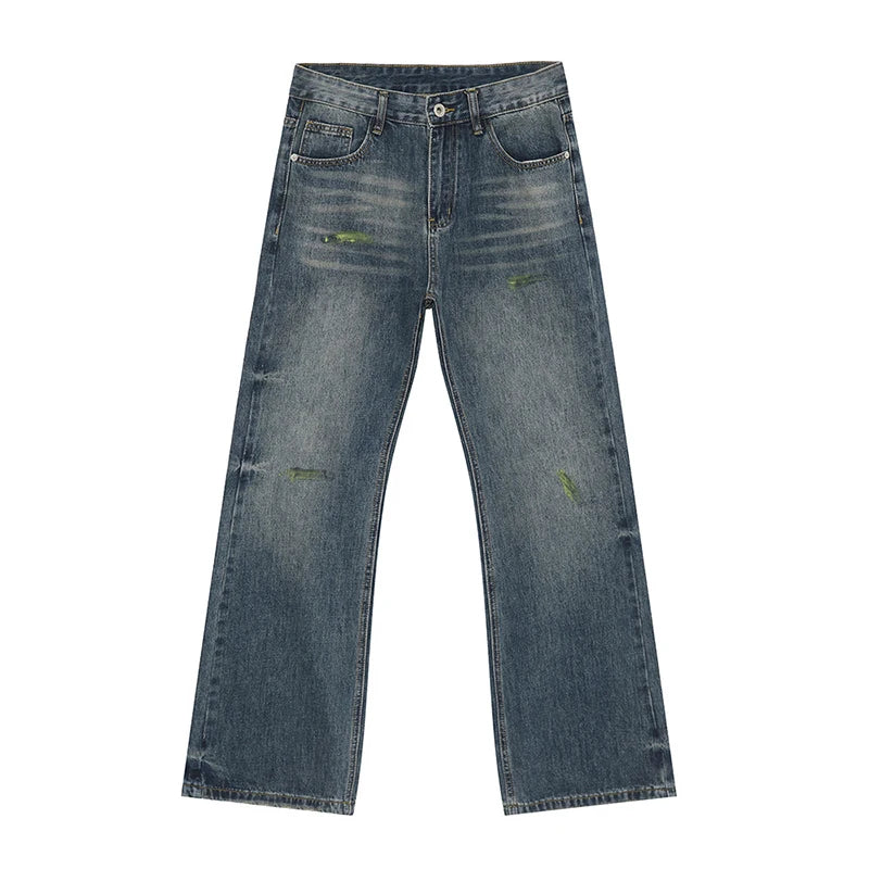 Trendy Men's Washed Denim Jeans - High Street Brushed Paint Micro Flare Casual Pants for American Style | Perfect for Everyday Wear, Street Fashion & Casual Outings