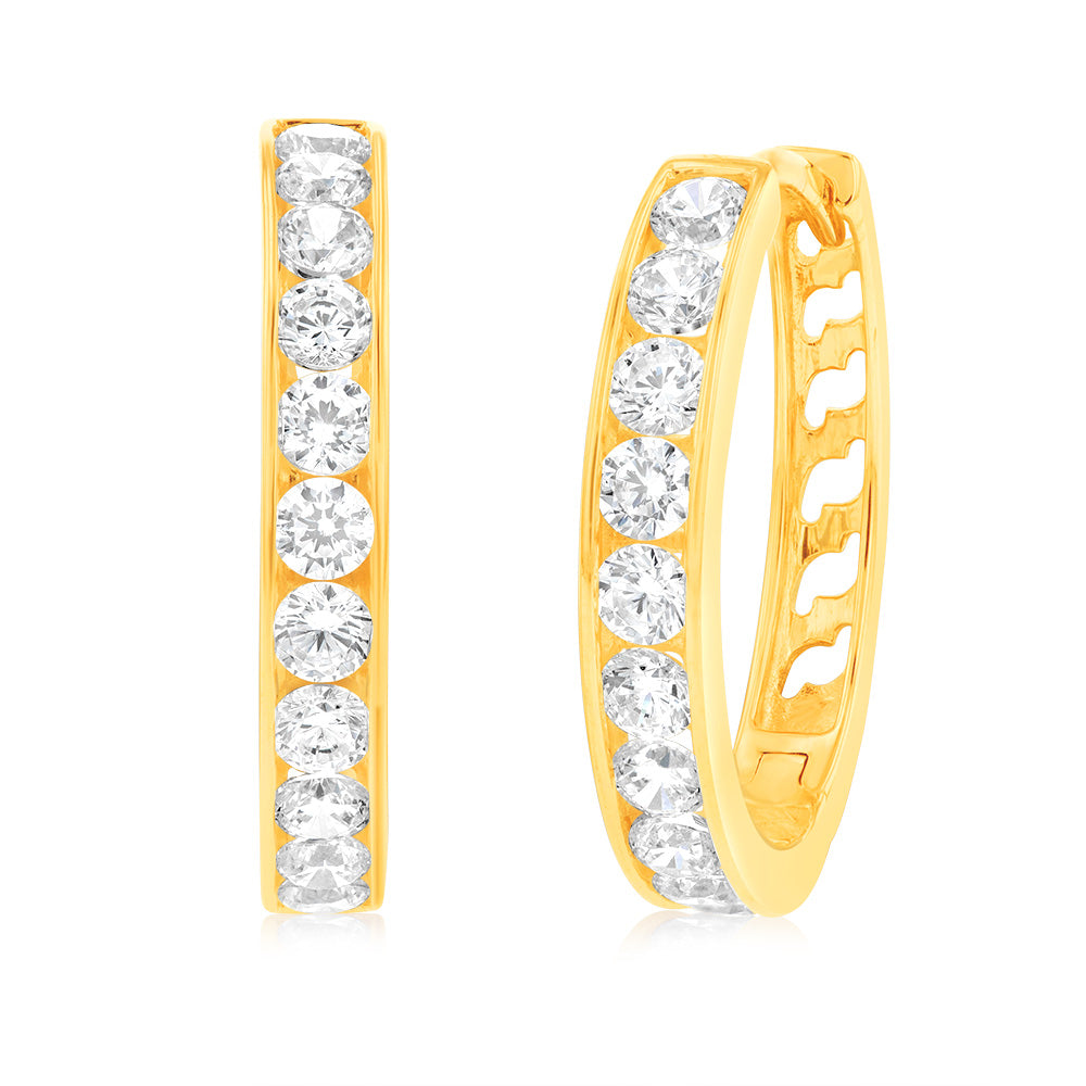 9ct Radiant Yellow Gold Cubic Zirconia Hoop Earrings for Women - Elegant CZ Studded Hoops for Everyday Wear & Special Occasions