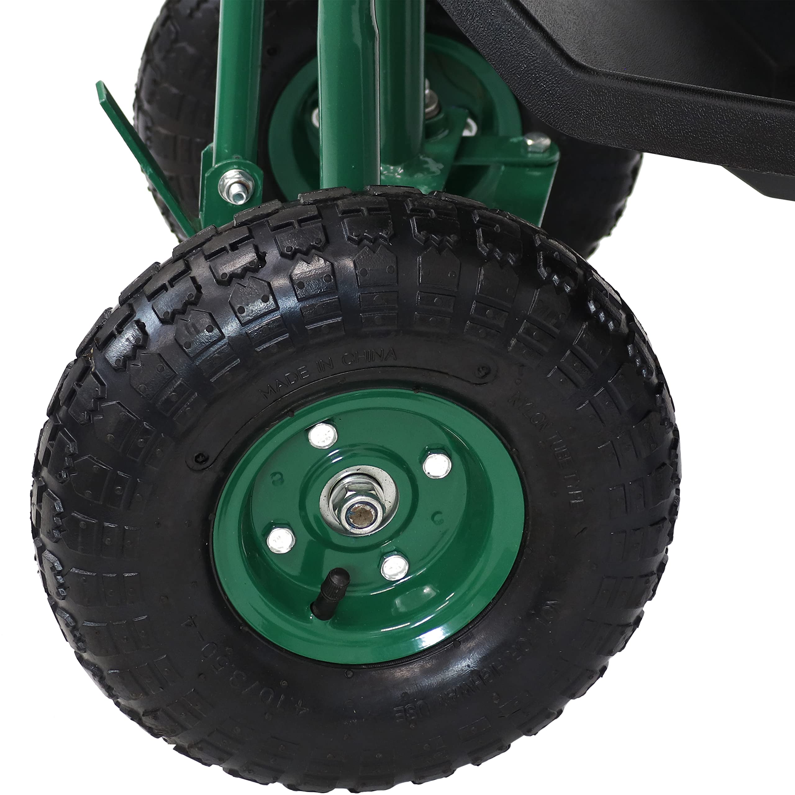 Sunnydaze Rolling Garden Stool with Wheels - Extendable Steer Handle, Swivel Seat & Utility Tool Tray - Green Outdoor Gardening Stool for Planting, Weeding & Yard Work