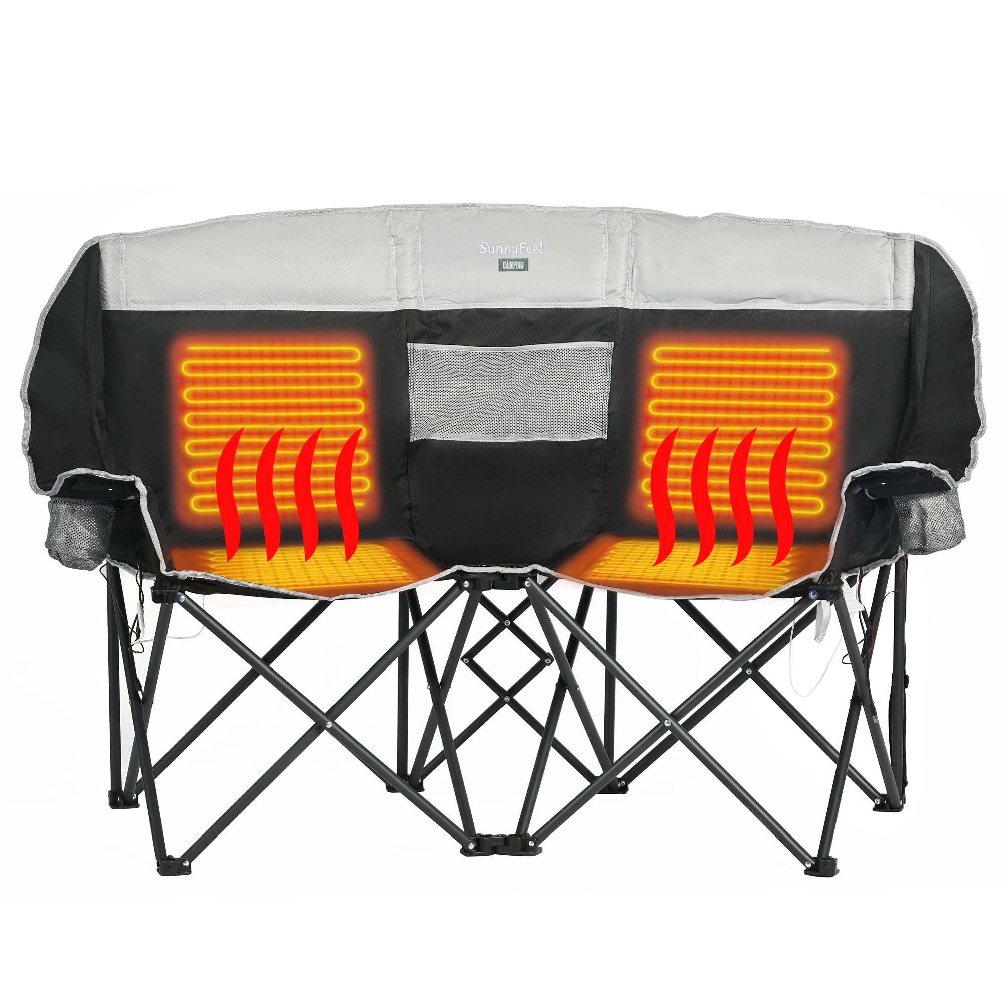 **SUNNYFEEL Heated Double Camping Chair for 2 Adults - Oversized Folding Loveseat with Heating, Heavy Duty Portable & Foldable Lawn Chair for Beach, Outdoor, Travel, Picnic, Camping - Perfect for Couples & Outdoor Enthusiasts**