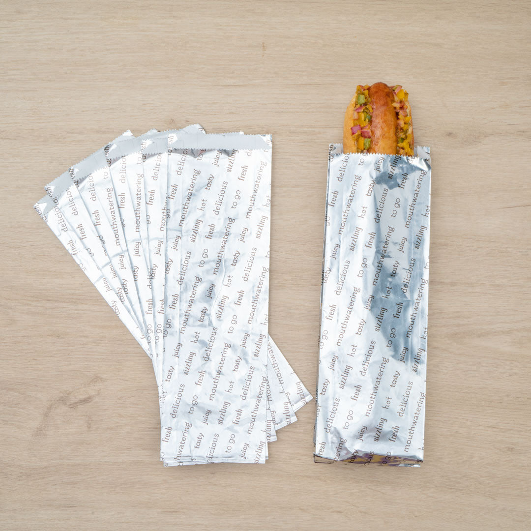 100-Pack Large Hot Dog Foil Bags 3.75