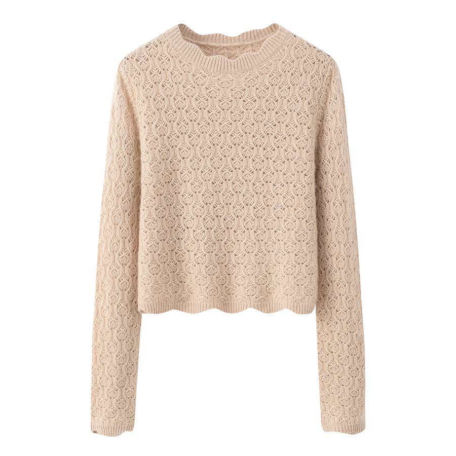 Luxury Women's Cashmere Crochet Sweater - Soft Winter Knit Pullover for Women - Cozy Office & Date Night Outfit
