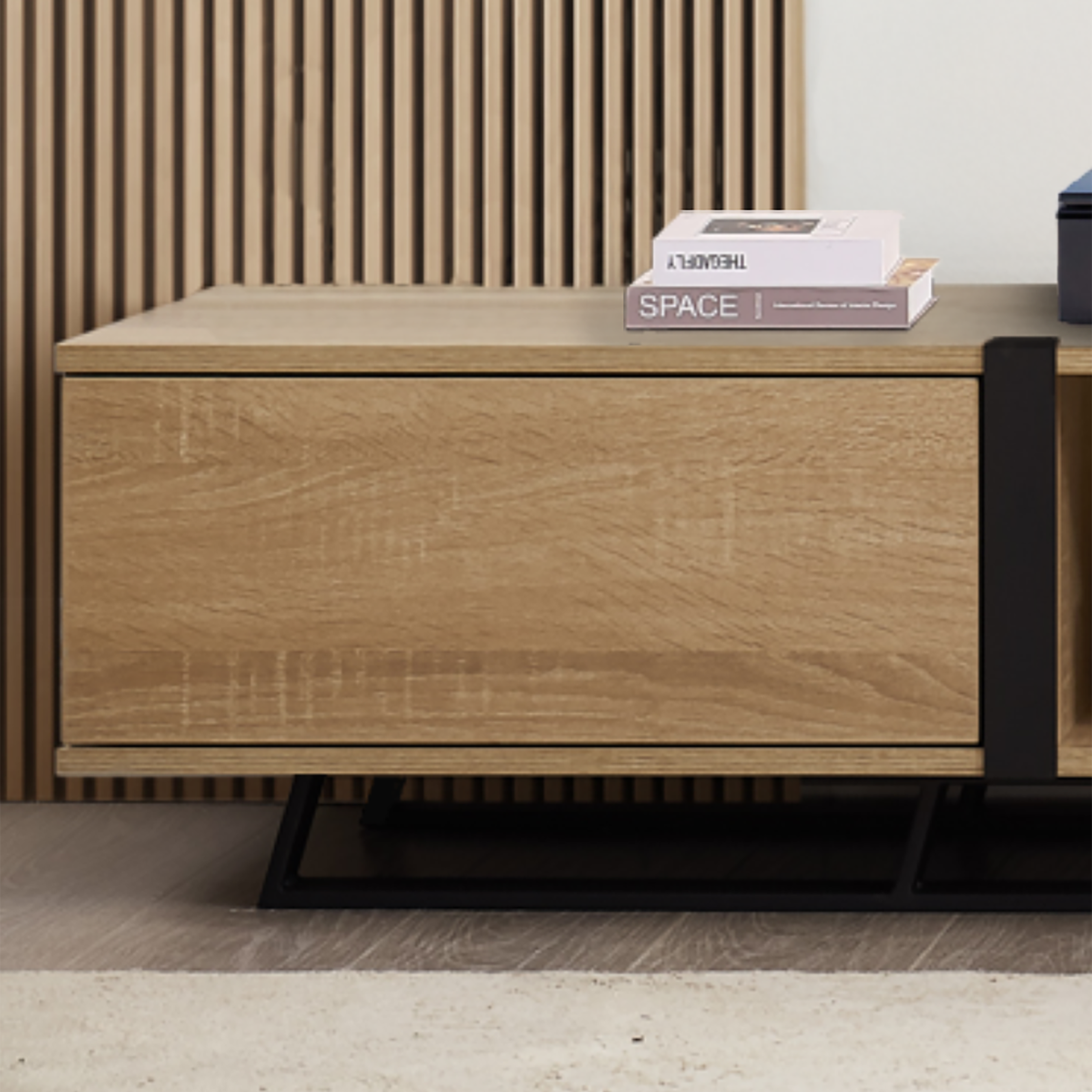 Modern Capri TV Stand 2000mm - Low Profile Entertainment Center with Oak & Black Finish by Criterion - Perfect for Living Room, Home Theater & Media Storage
