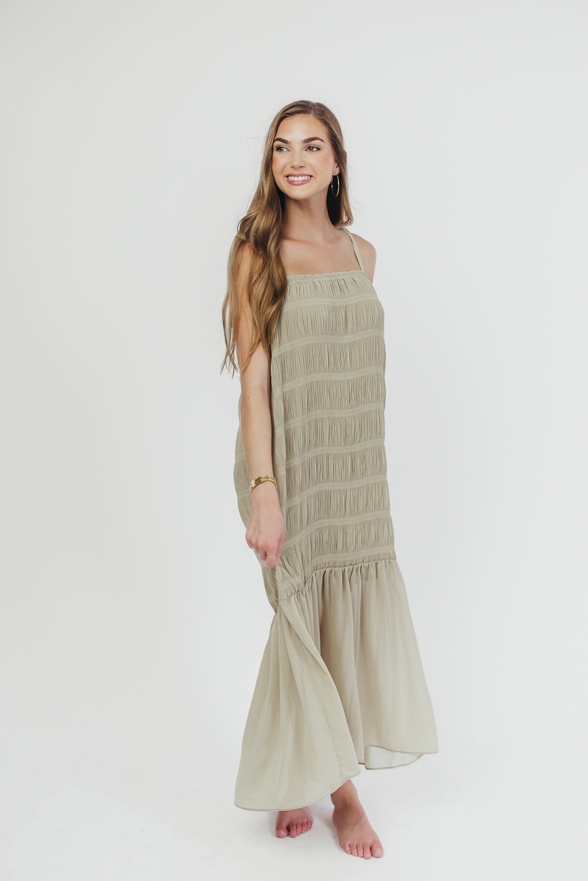 Karolyn Women's Sage Green Tie Strap Maxi Dress - Flowy Summer Beach Dress for Vacation, Wedding & Casual Wear
