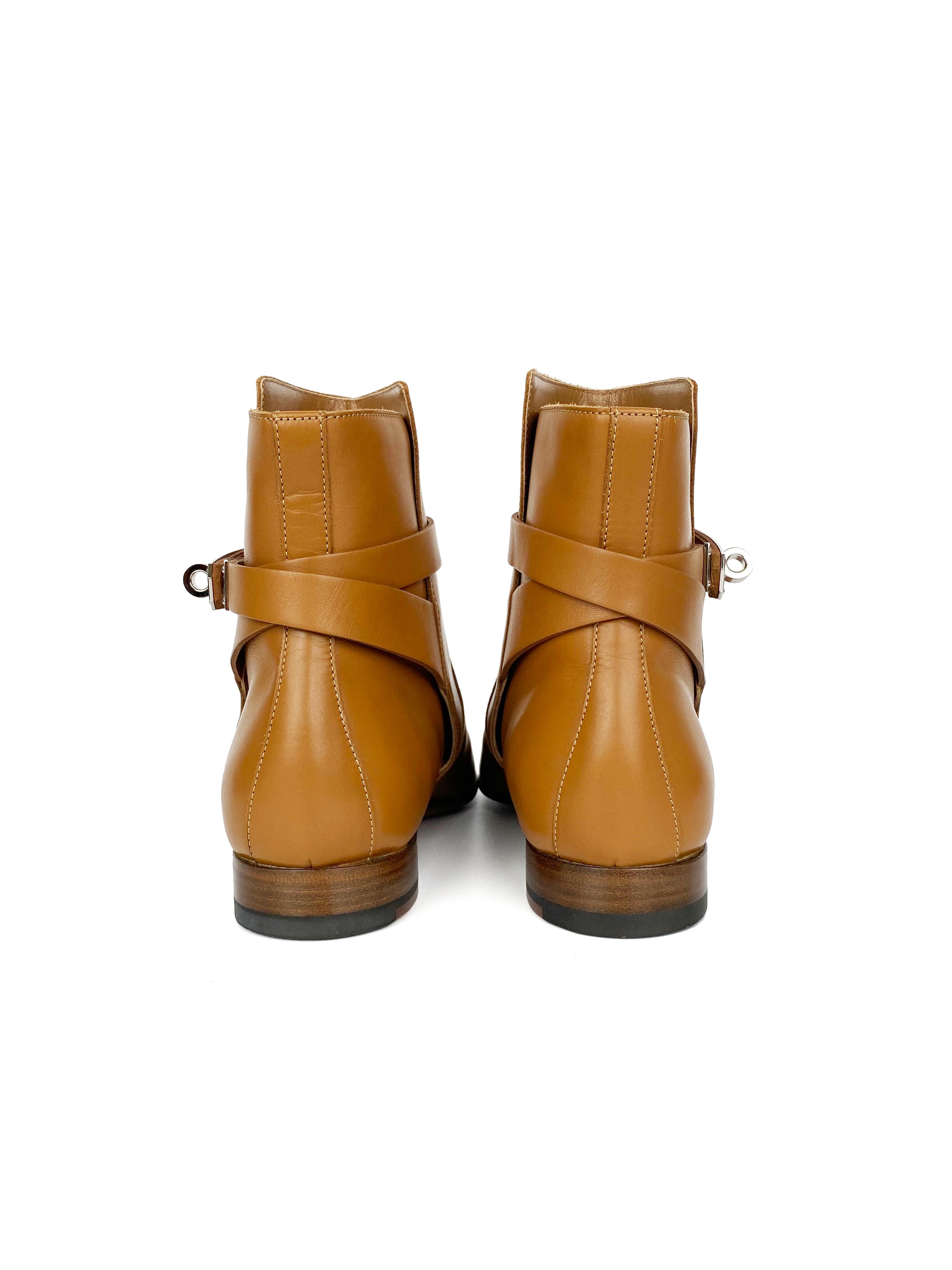 Hermes Light Brown Kelly Ankle Boots Size 37.5 - Women's Luxury Leather Booties for Fall & Winter Fashion, Office & Evening Wear