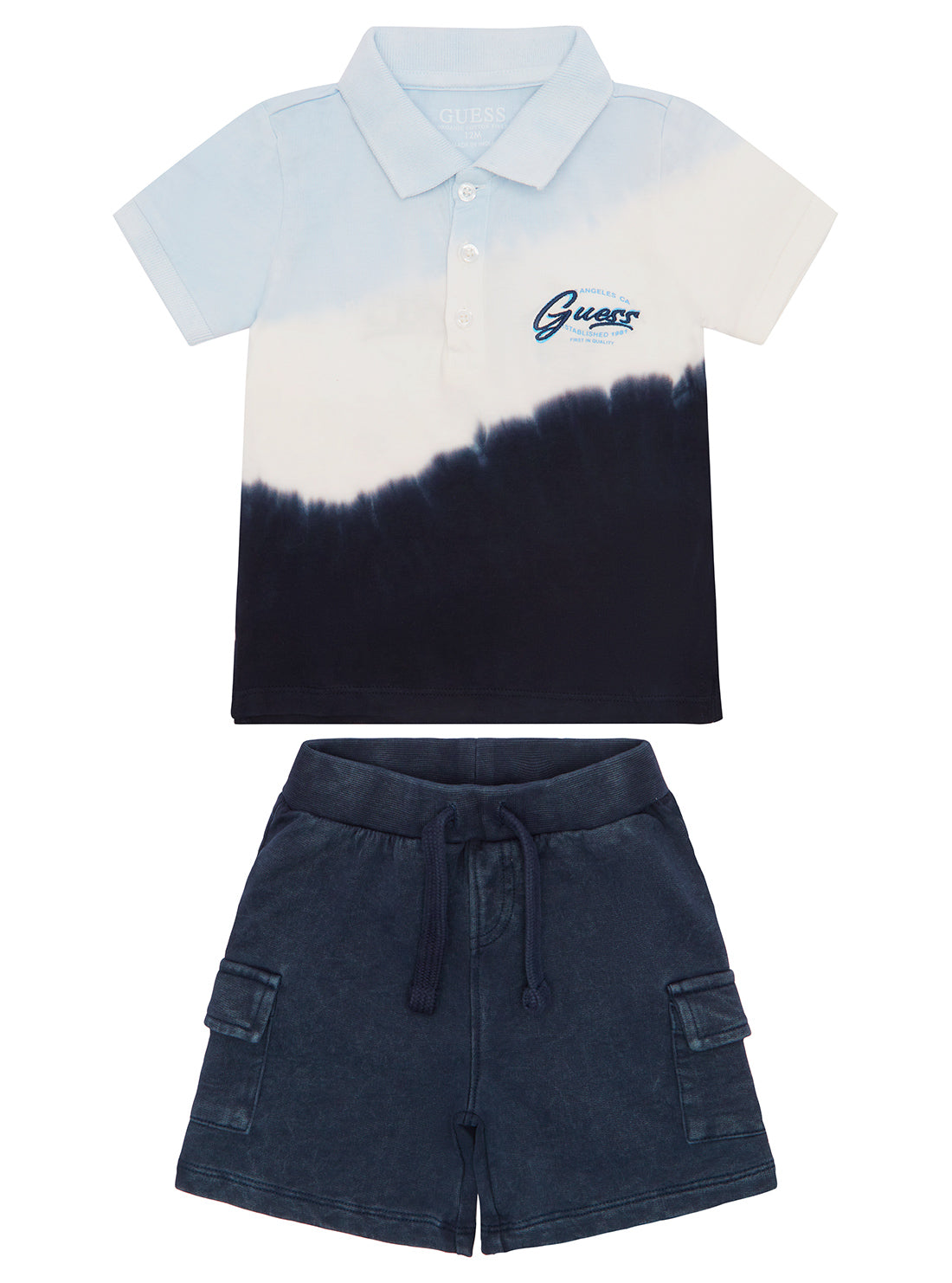 Blue Dip-Dye Polo & Terry Shorts Set for Boys (Age 2-7) - Perfect for Summer Playdates & Casual Outings