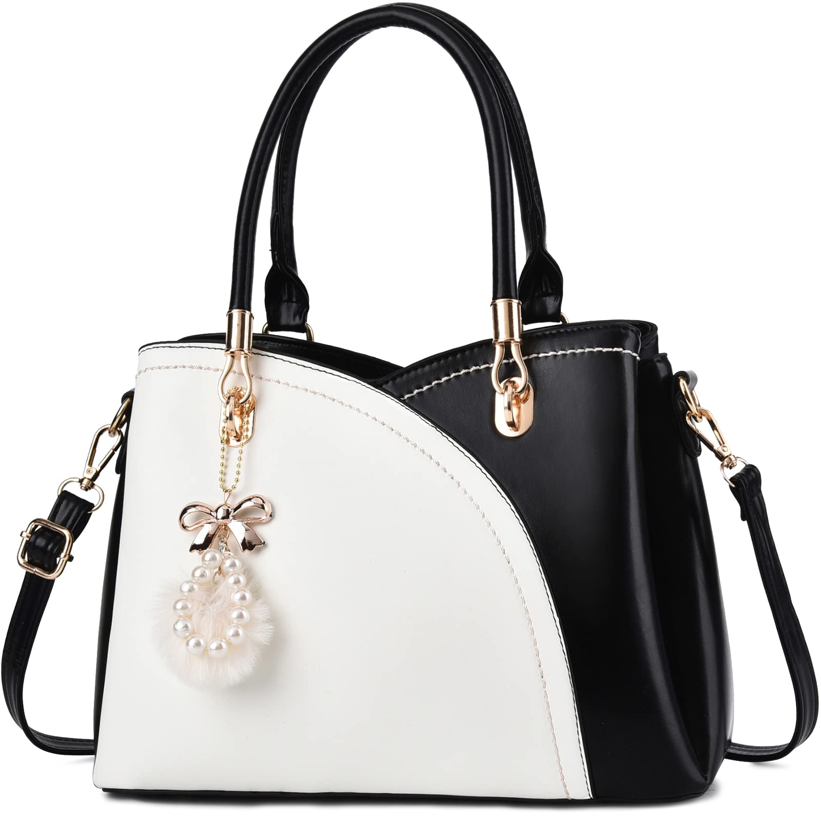 IHAYNER Women's Leather Handbags - Fashion Top Handle Large Tote Satchel Shoulder Bag with Pompom for Ladies & Girls | Perfect for Work, Travel & Daily Use