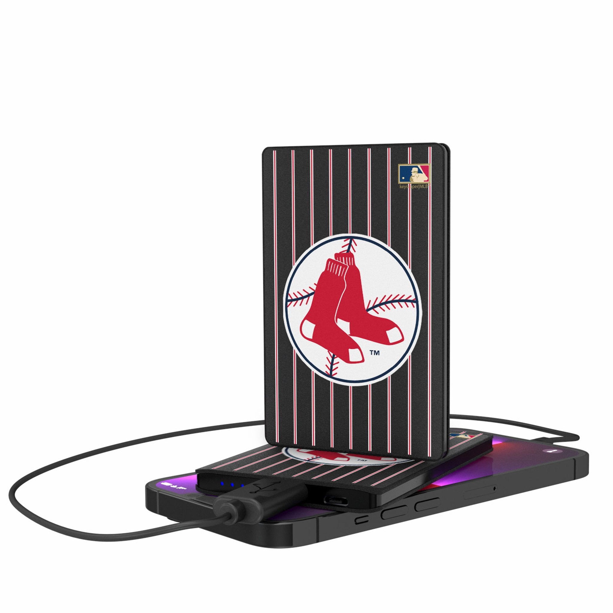 Boston Red Sox 1970-1975 Cooperstown Collection Pinstripe 2500mAh Portable Charger - Credit Card Sized Power Bank for Travel, Work & Baseball Games