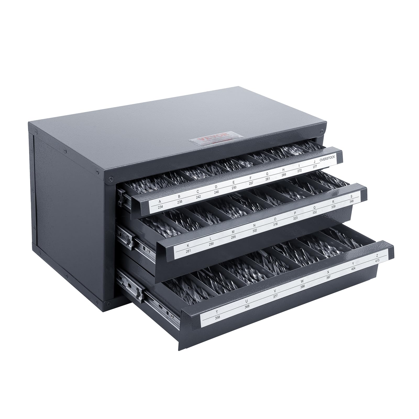 VEVOR 3-Drawer Drill Bit Organizer Cabinet - 27-Compartment Steel Drill Bit Storage for Letter Sizes A-Z | Workshop Tool Organization & Garage Storage Solution