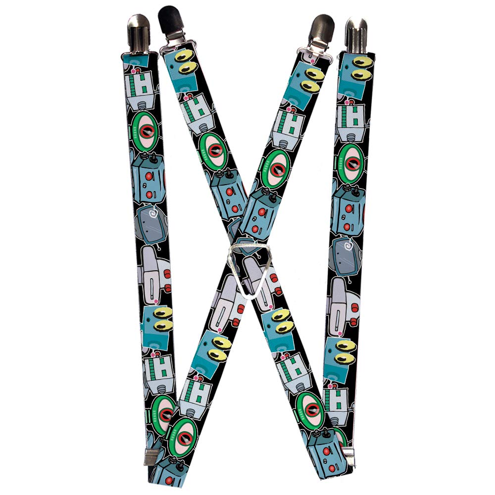 Buckle-Down Adjustable Suspenders with Robot Print - Stylish and Functional for Work, Cosplay & Vintage Fashion