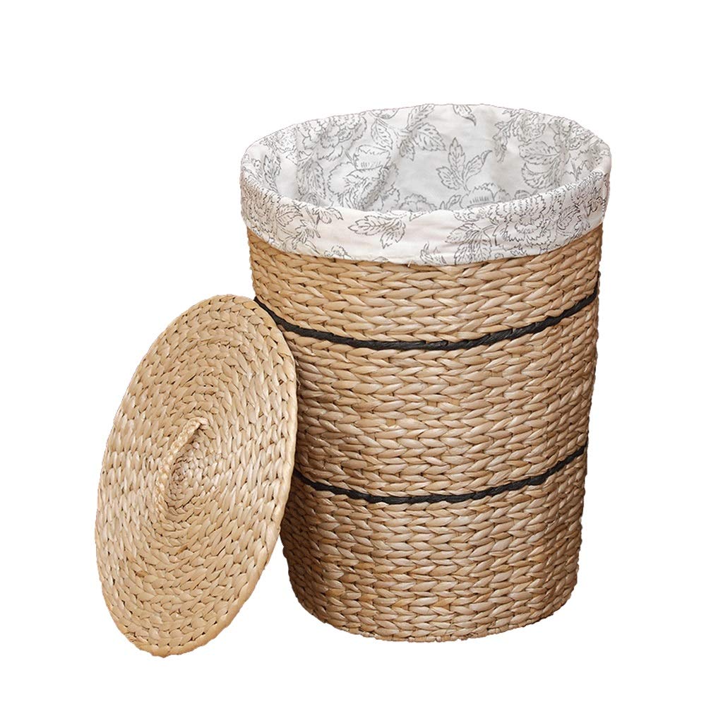 Straw Laundry Basket with Lid - Large Round Woven Storage Bin with Removable Lining for Clothes, Blankets & Toys | Perfect for Bedroom, Bathroom & Laundry Room Organization (Brown)