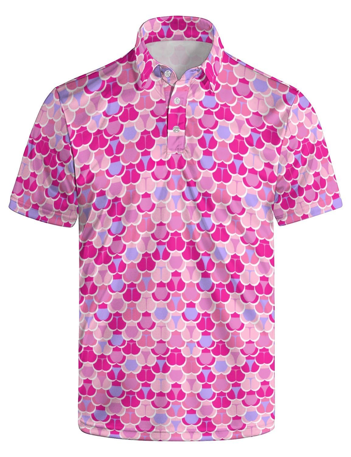 Funny Hawaiian Golf Polo Shirts for Men - 80s Retro Beach Style for Summer Golfing