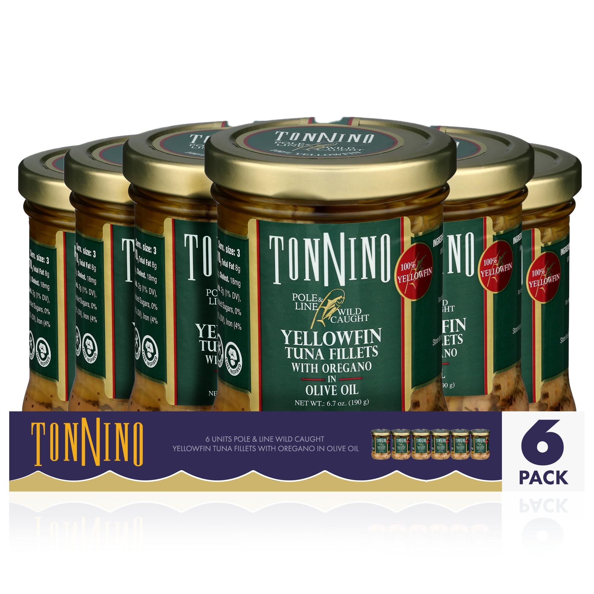 Premium Tonnino Tuna Fillets in Olive Oil with Oregano - 6 Pack | Wild Caught, High Protein, Keto & Paleo Friendly | Perfect for Salads, Sandwiches & Quick Meals