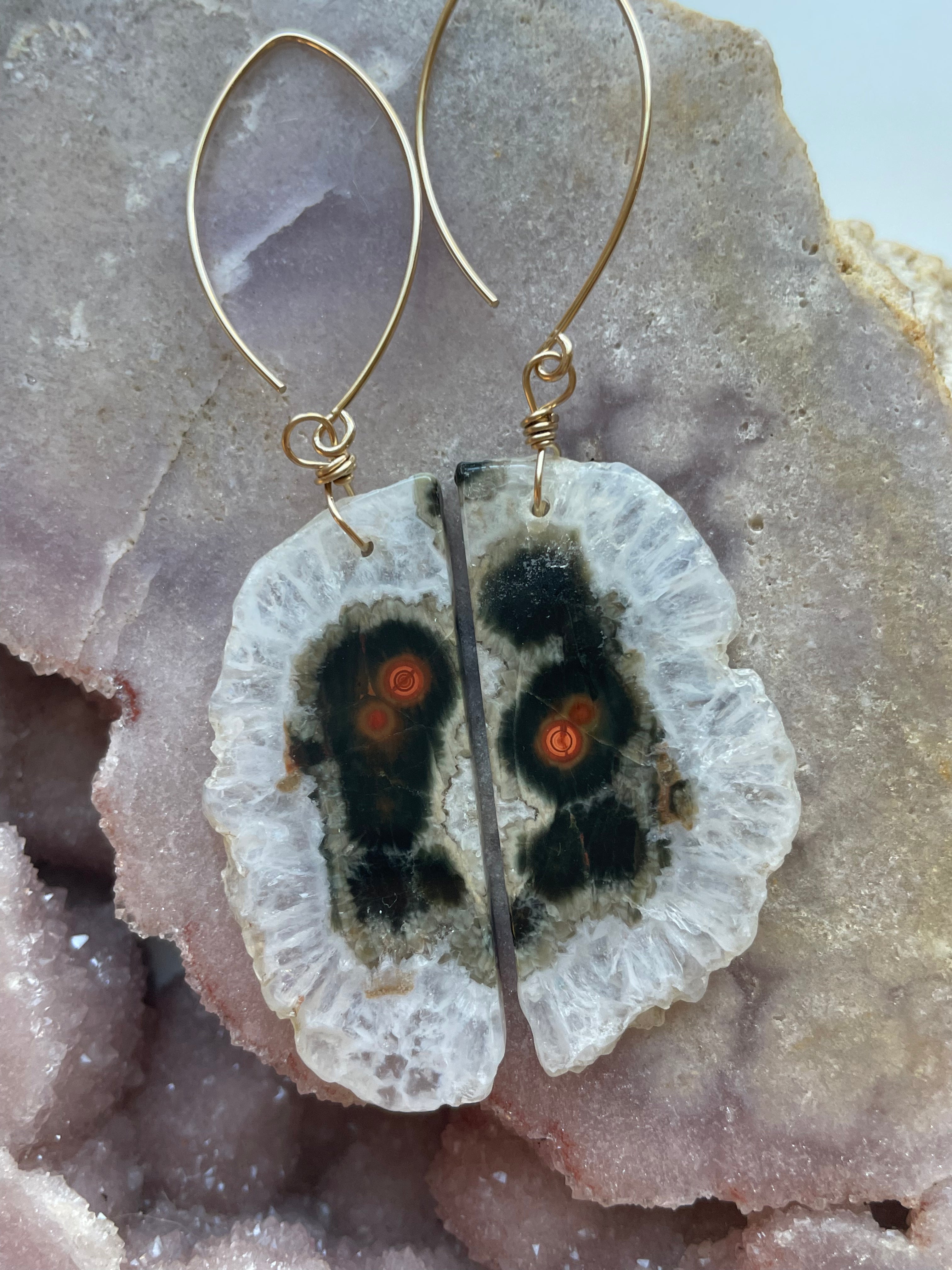 Gold Ocean Jasper Dangle Drop Crystal Earrings for Women - Natural Stone Boho Jewelry for Everyday Wear & Special Occasions